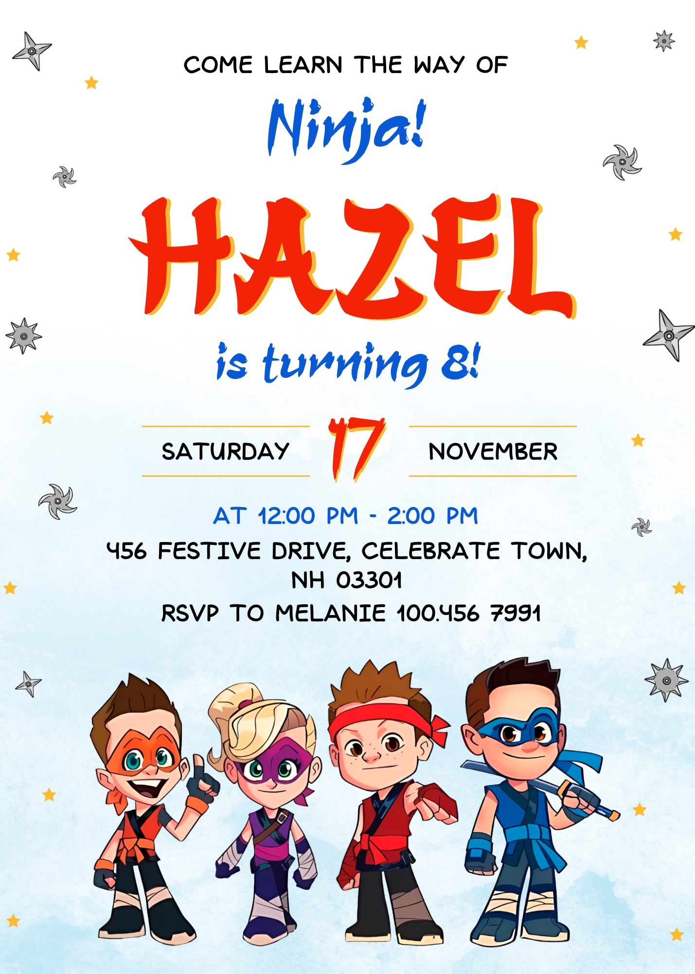 Ninja Kidz TV customizable invitation template | Share or Print | NA923