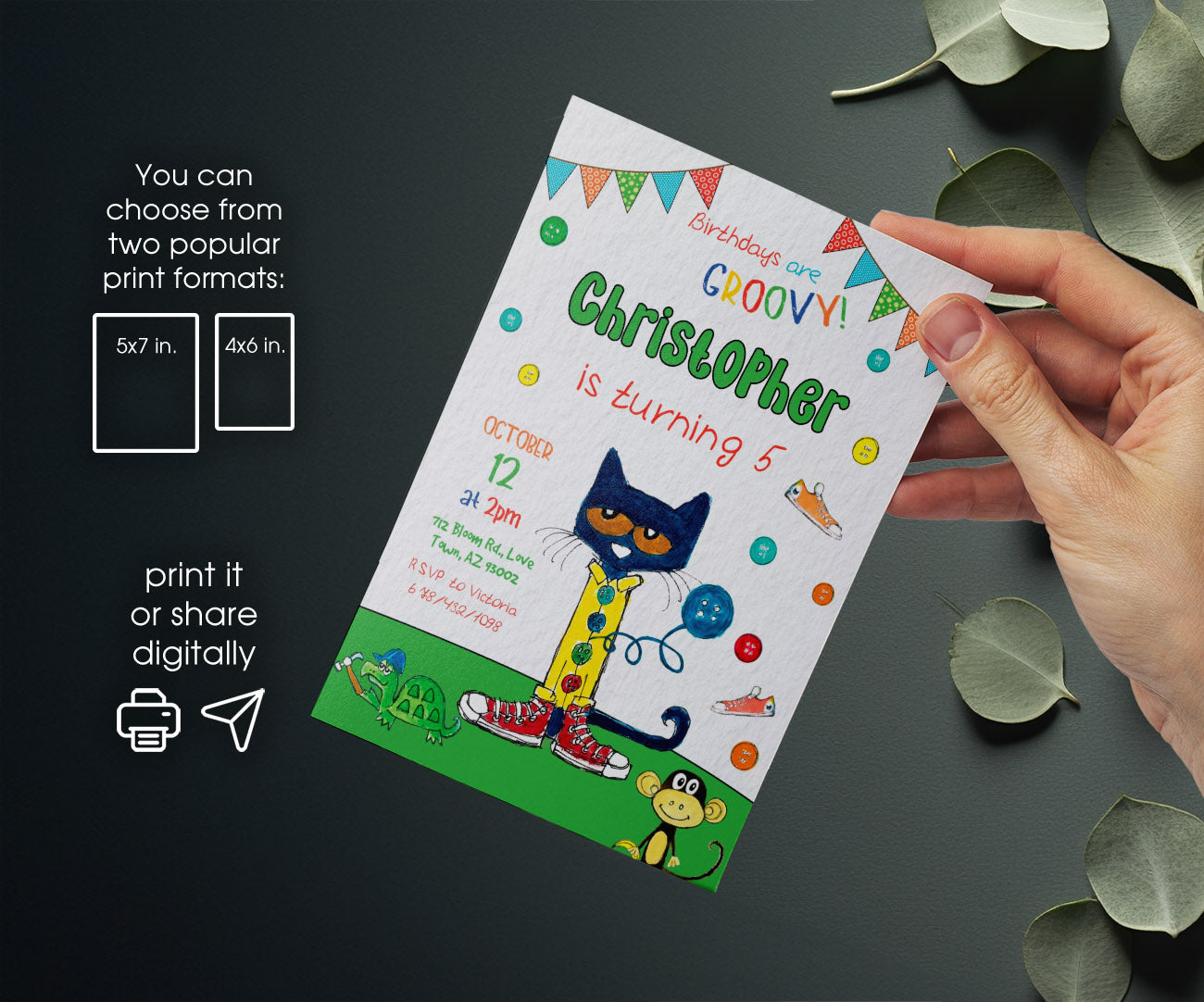 Pete the Cat customizable invitation template | Share or Print | ZH019