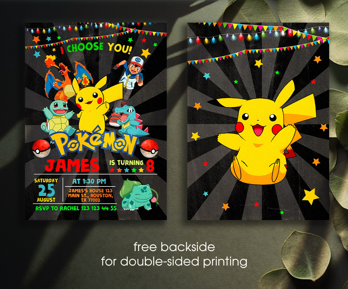 Pokemon Pikachu customizable invitation template | Share or Print | GF092