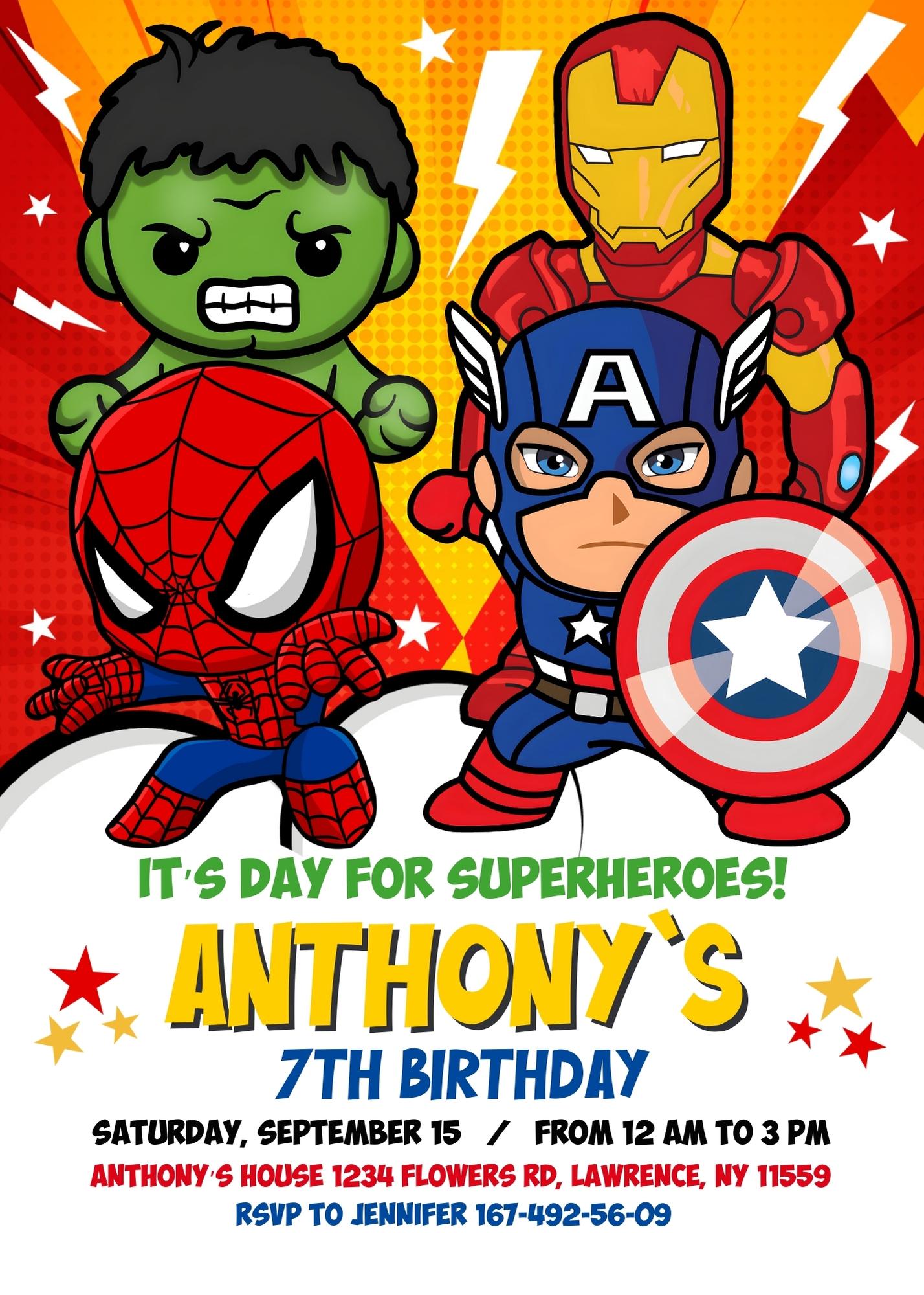 Avengers Marvel Superhero customizable invitation template | Share or Print | boy | FW020