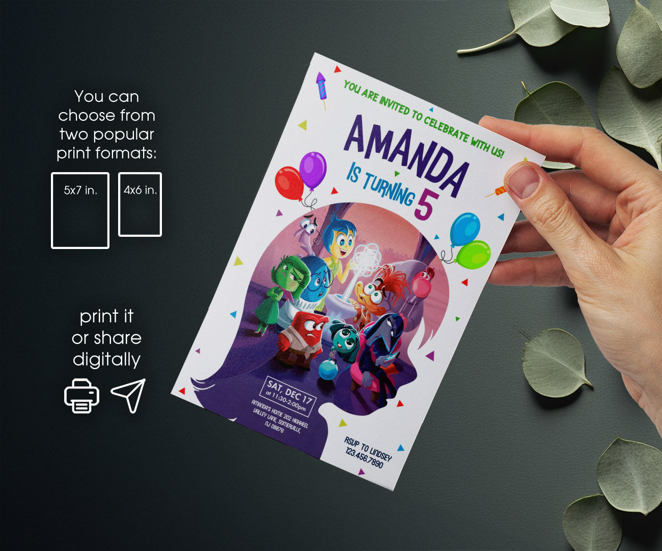 Inside Out 2 customizable invitation template | Share or Print | XU085