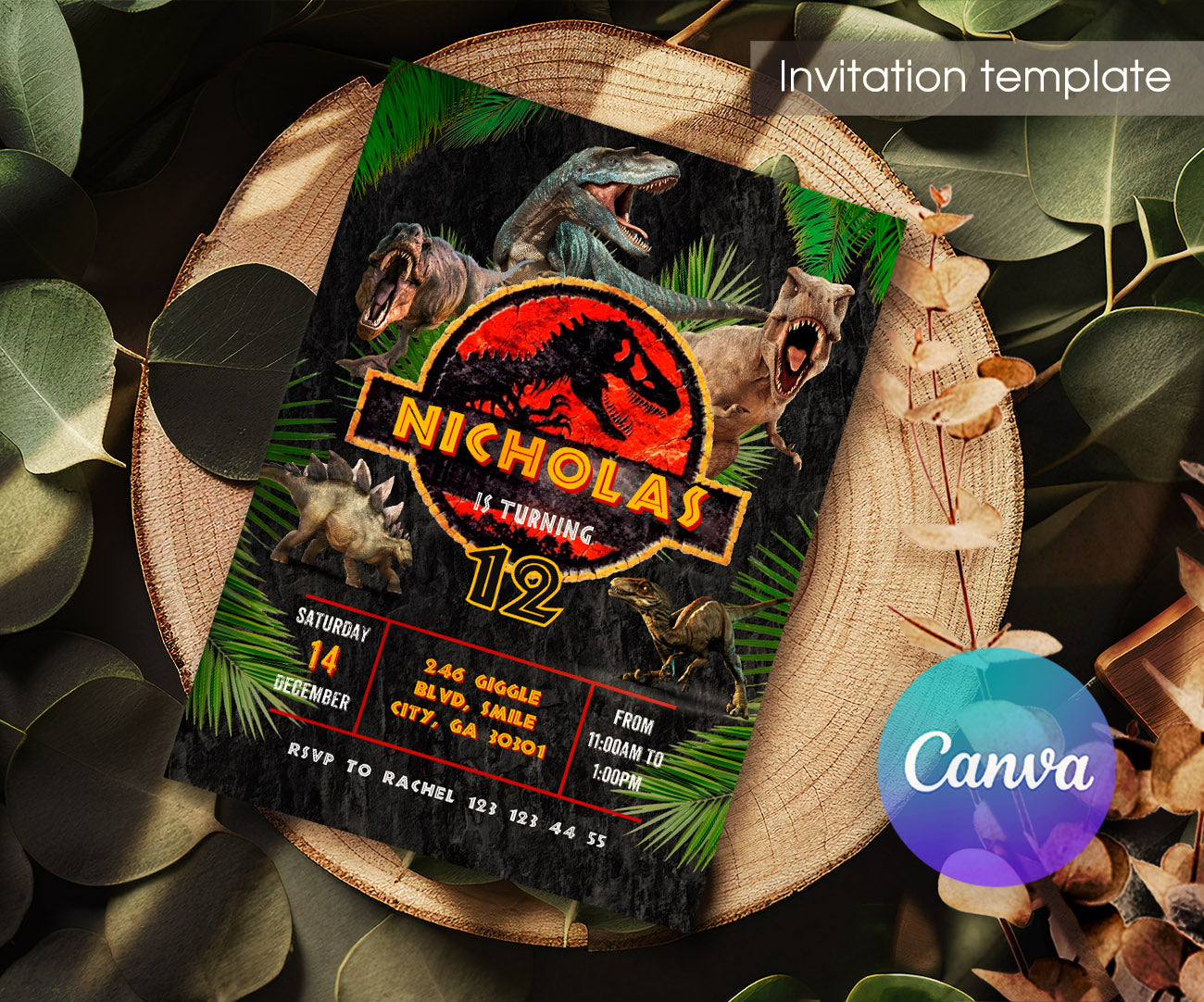 Jurassic Park Dinosaur customizable invitation template | Share or Print | RC902