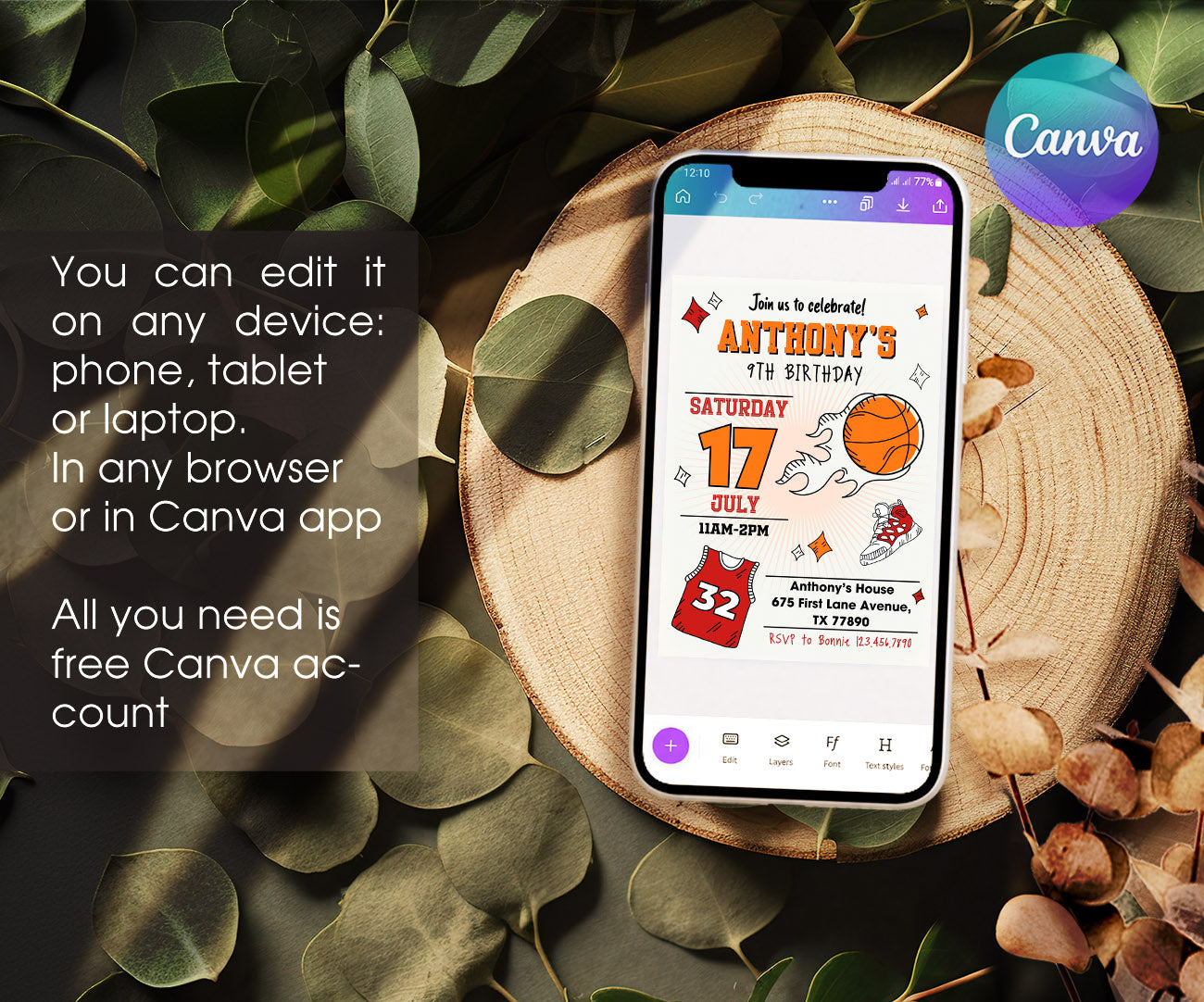 Basketball NBA Slam Dunk customizable invitation template | Share or Print | boy | ZM406