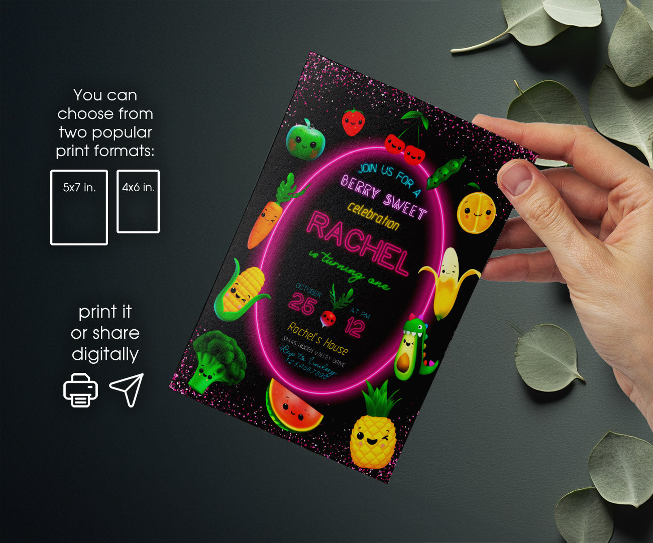Hey Bear Sensory Dancing Fruits customizable invitation template | Share or Print | AI990