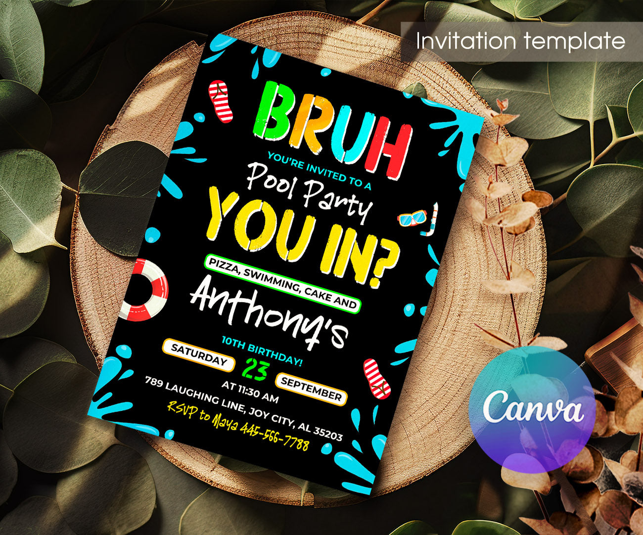 Bruh Pool customizable invitation template | Share or Print | boy | MS937