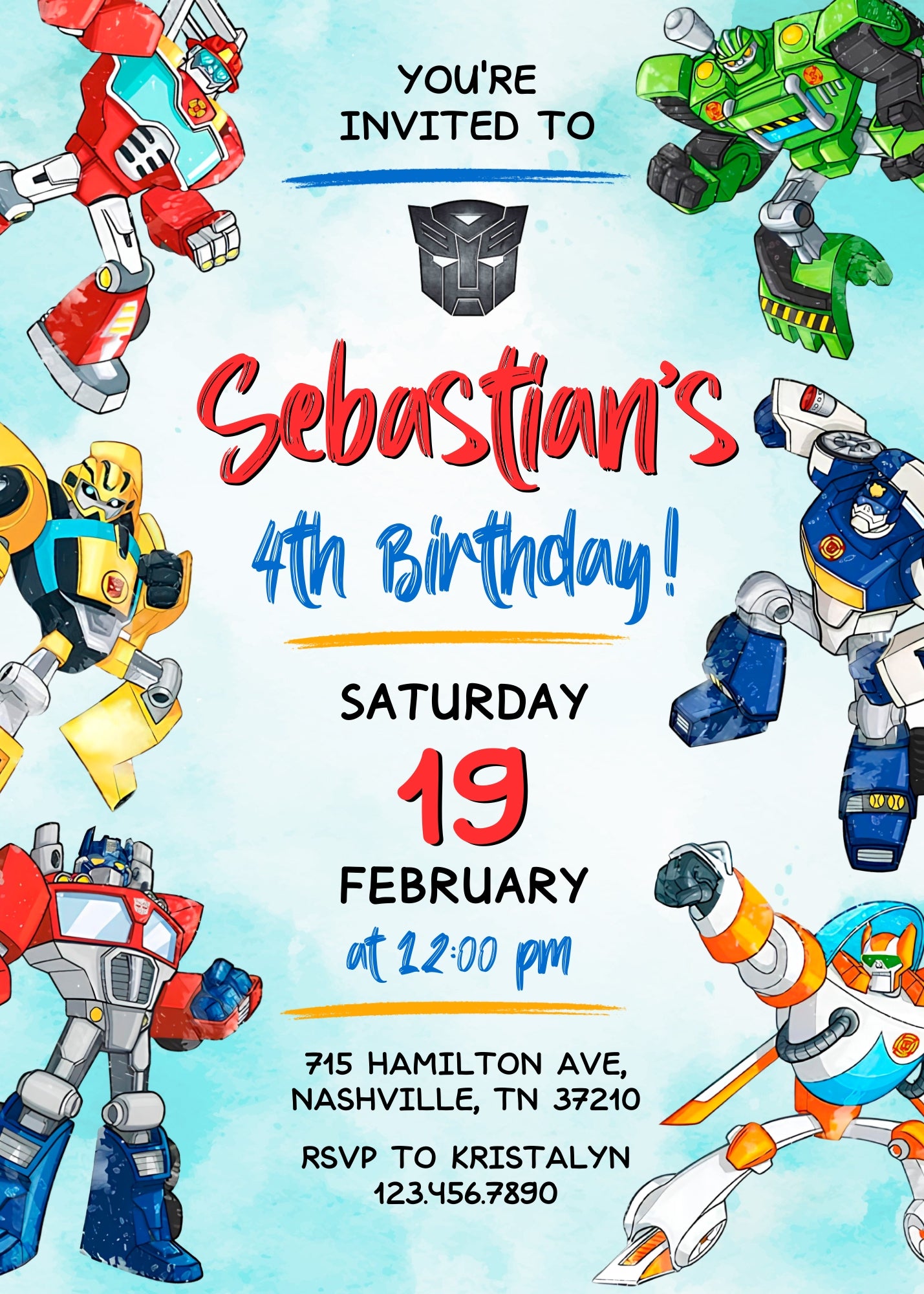 Transformers Rescue Bots customizable invitation template | Share or Print | boy | TX365