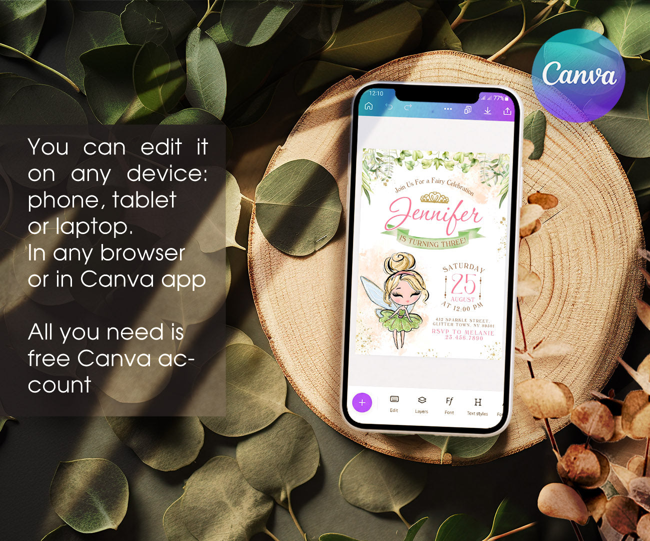 Tinker Bell Fairy Princess customizable invitation template | Share or Print | girl | BC408