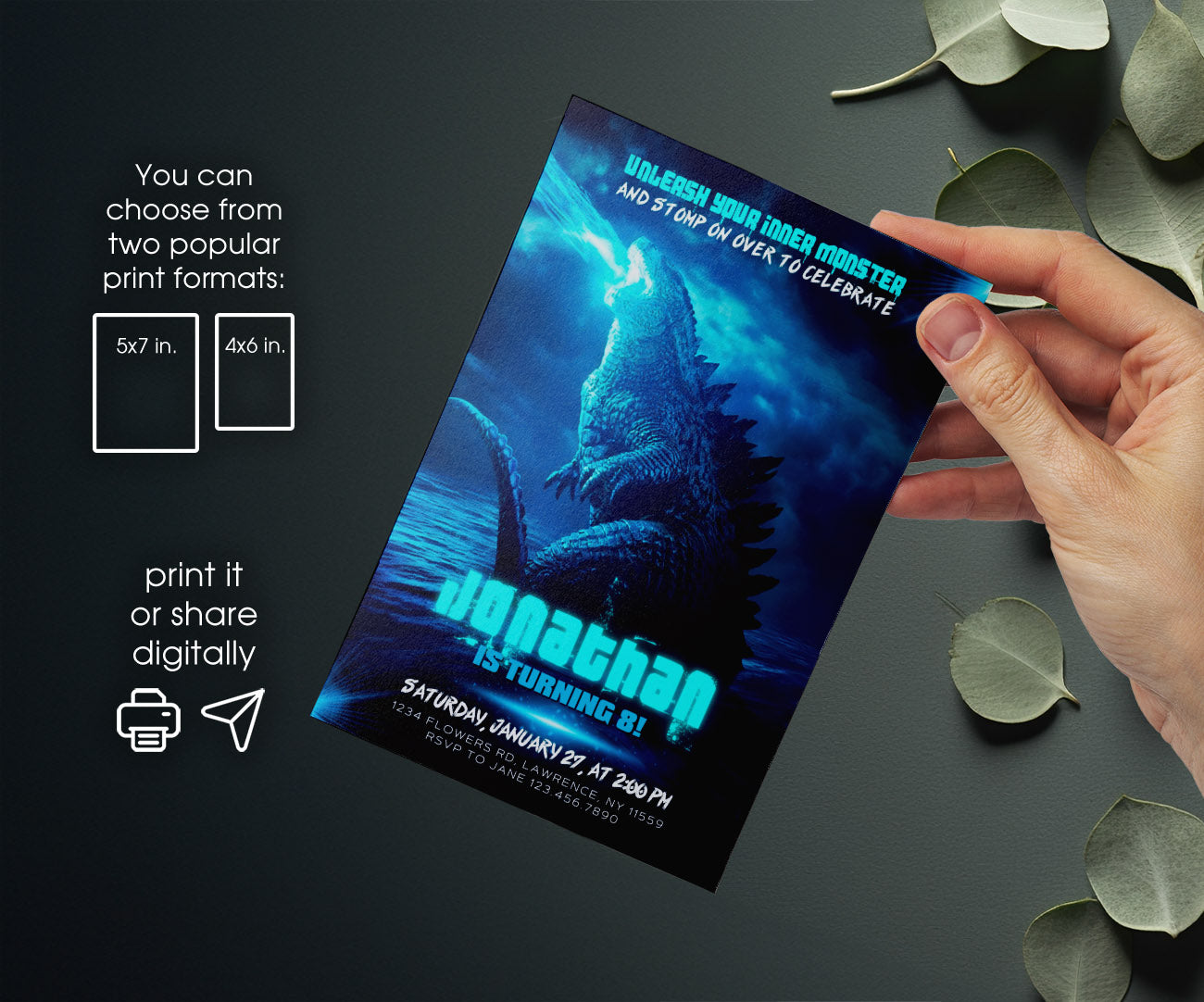 Godzilla and King Kong customizable invitation template | Share or Print | FN849