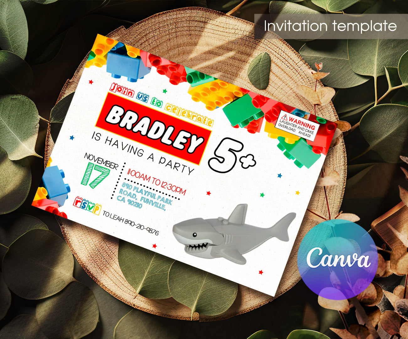 Lego Shark Jaws customizable invitation template | Share or Print | JD750