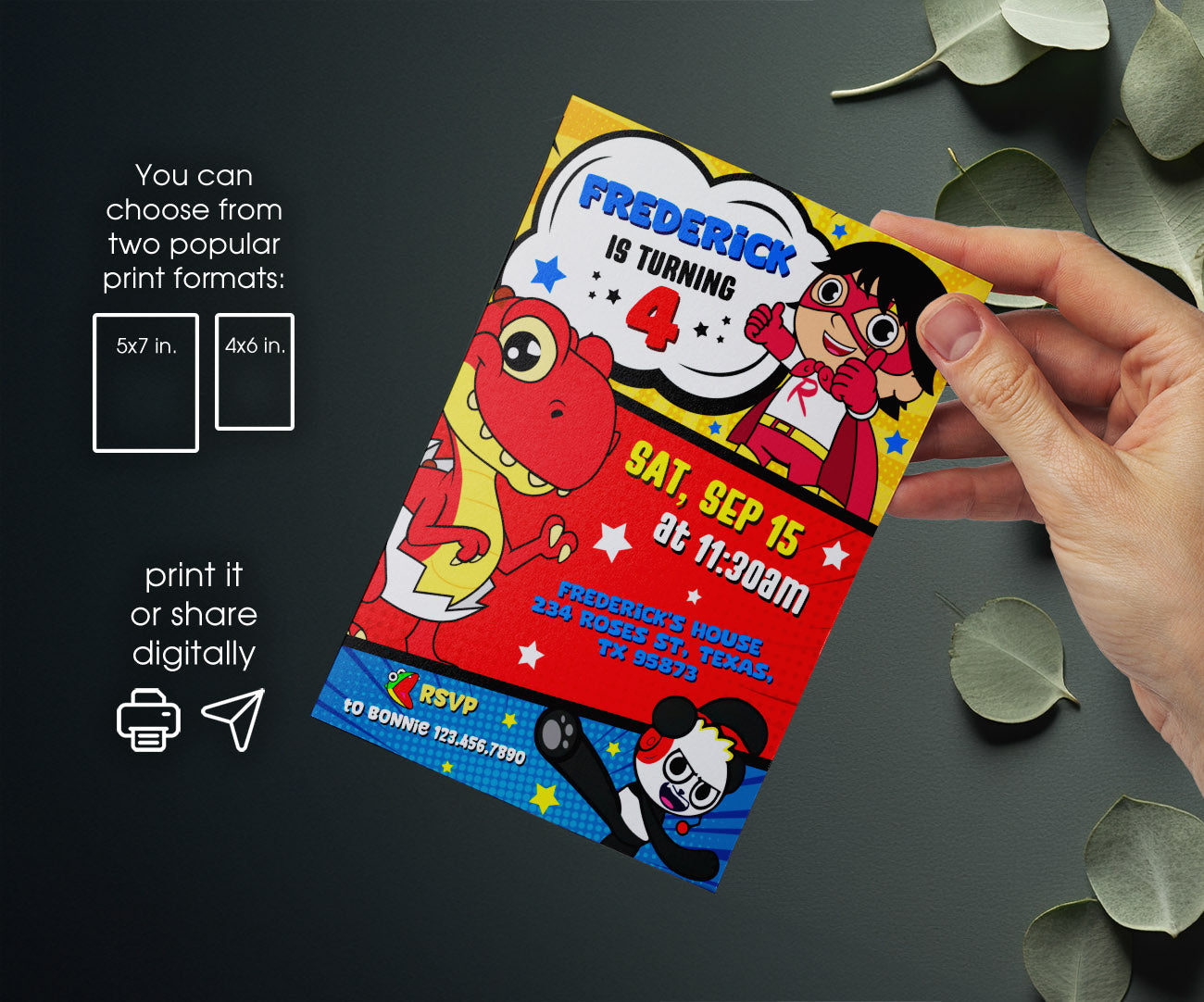 Ryan's World customizable invitation template | Share or Print | WC295