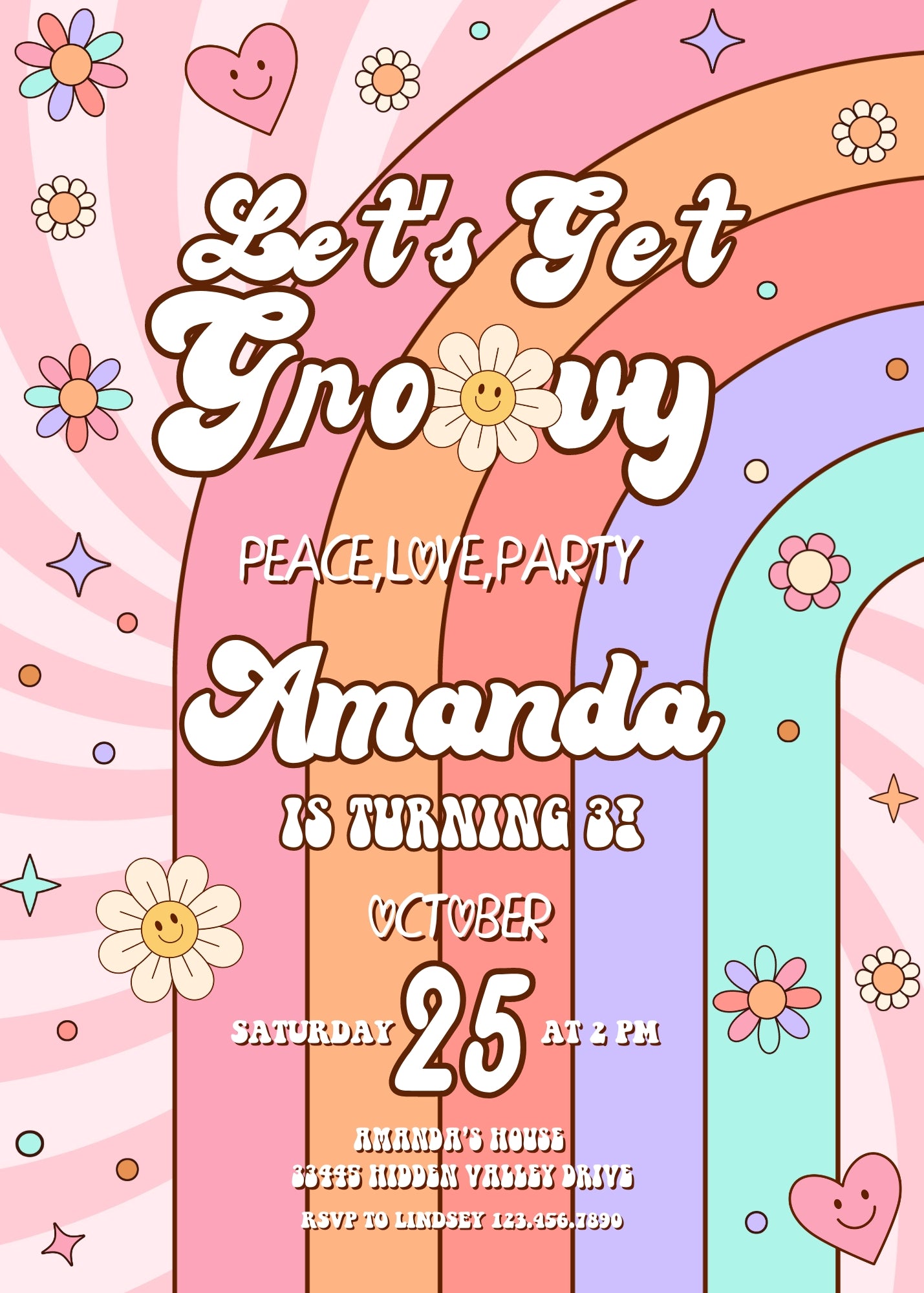 Groovy Daisy Hippie customizable invitation template | Share or Print | NL457