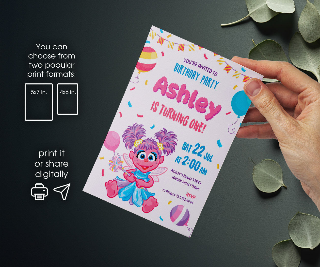 Sesame Street Abby Cadabby customizable invitation template | Share or Print | girl | UL042