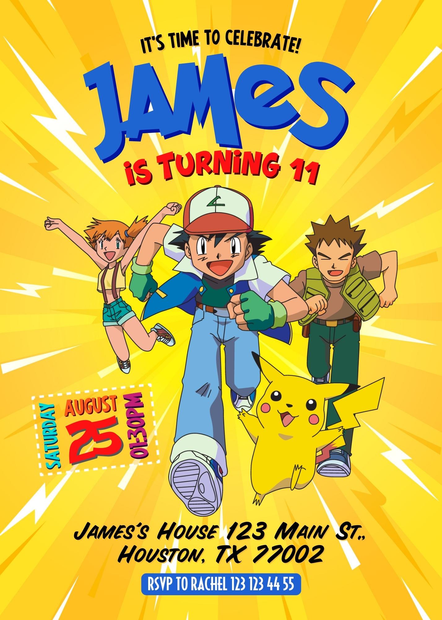 Pokemon Pikachu customizable invitation template | Share or Print | II247