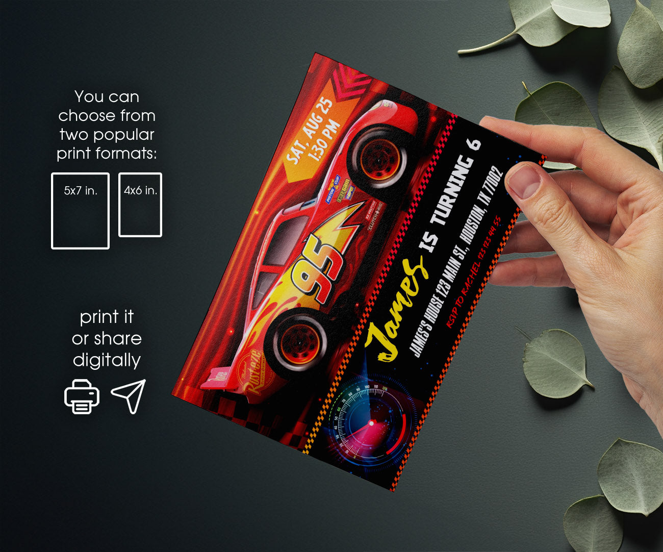Cars Lightning McQueen customizable invitation template | Share or Print | boy | TB080