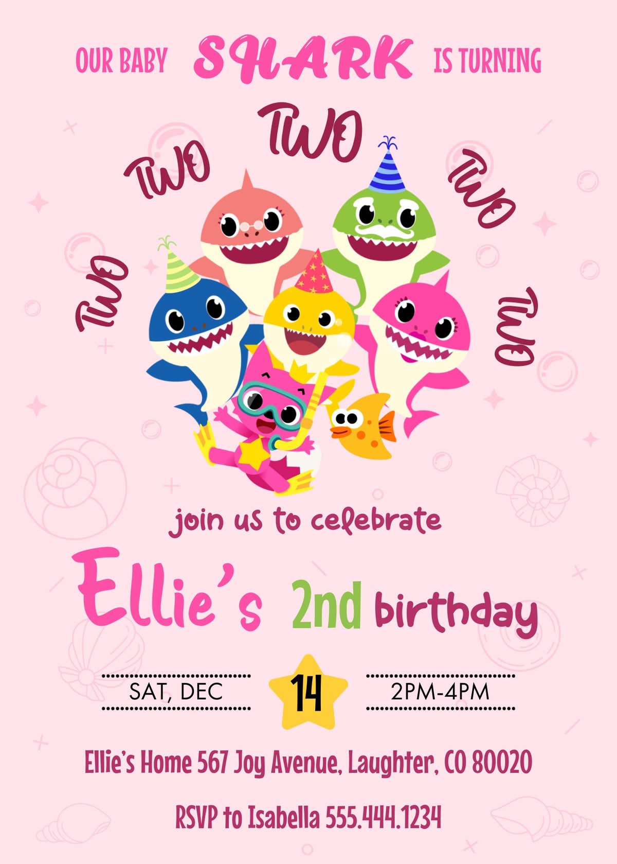 Baby Shark customizable invitation template | Share or Print | XV423