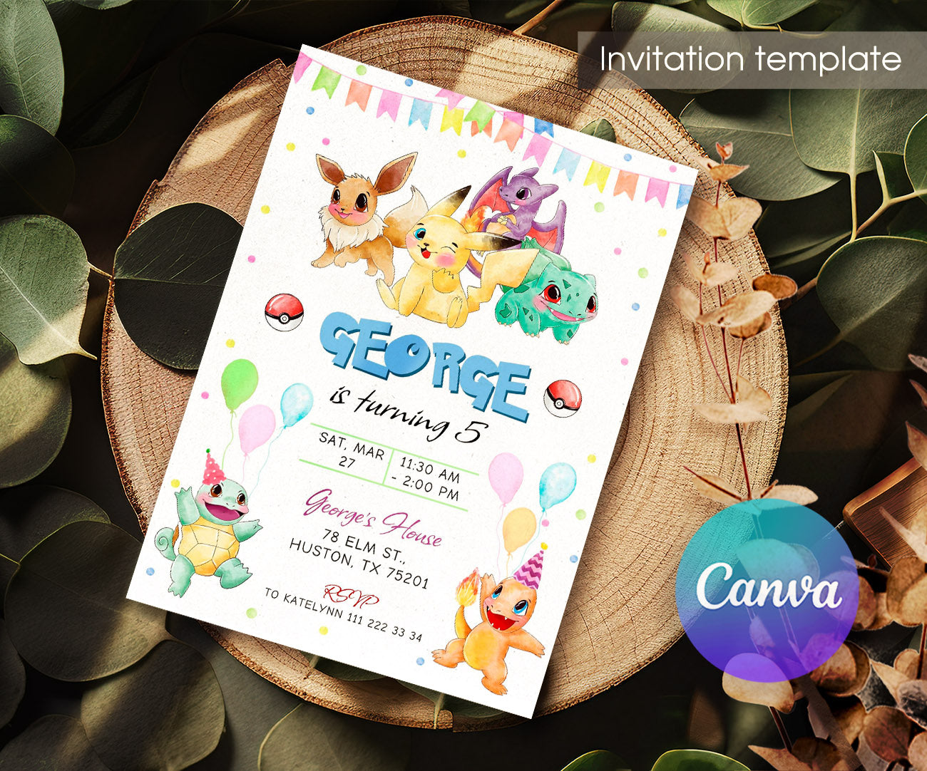 Pokemon Pikachu customizable invitation template | Share or Print | JJ276