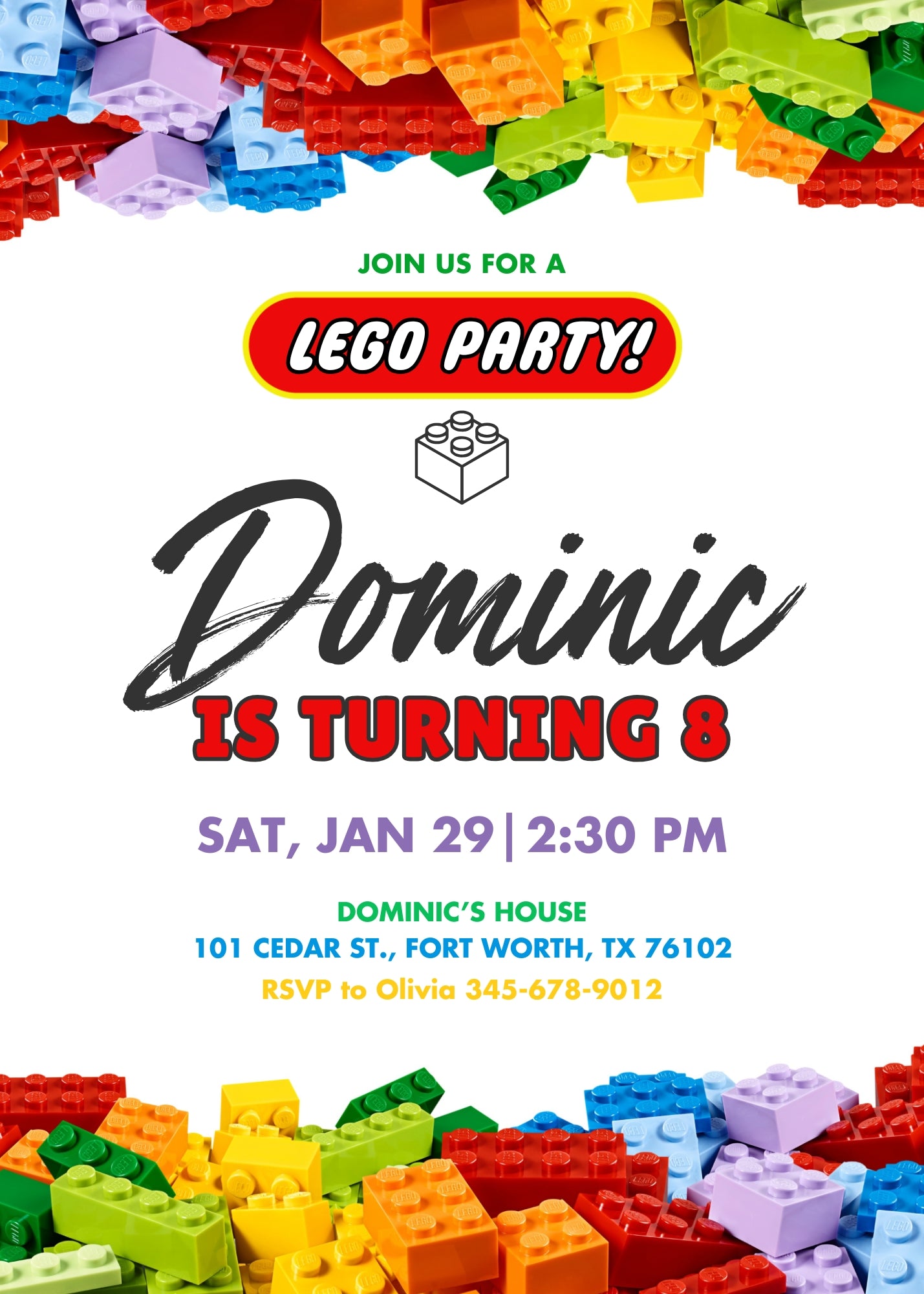 Lego customizable invitation template | Share or Print | YW609