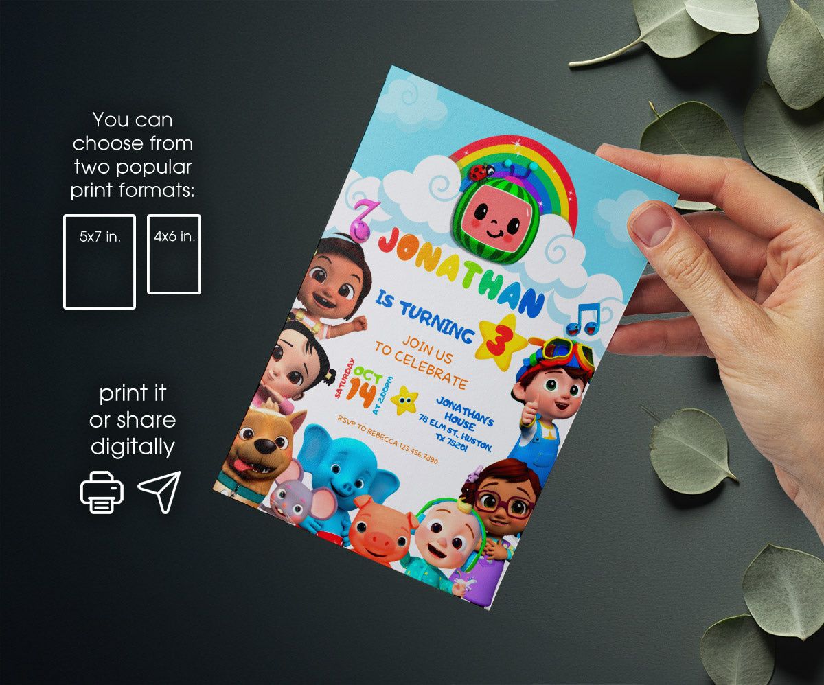 Cocomelon customizable invitation template | Share or Print | JQ740