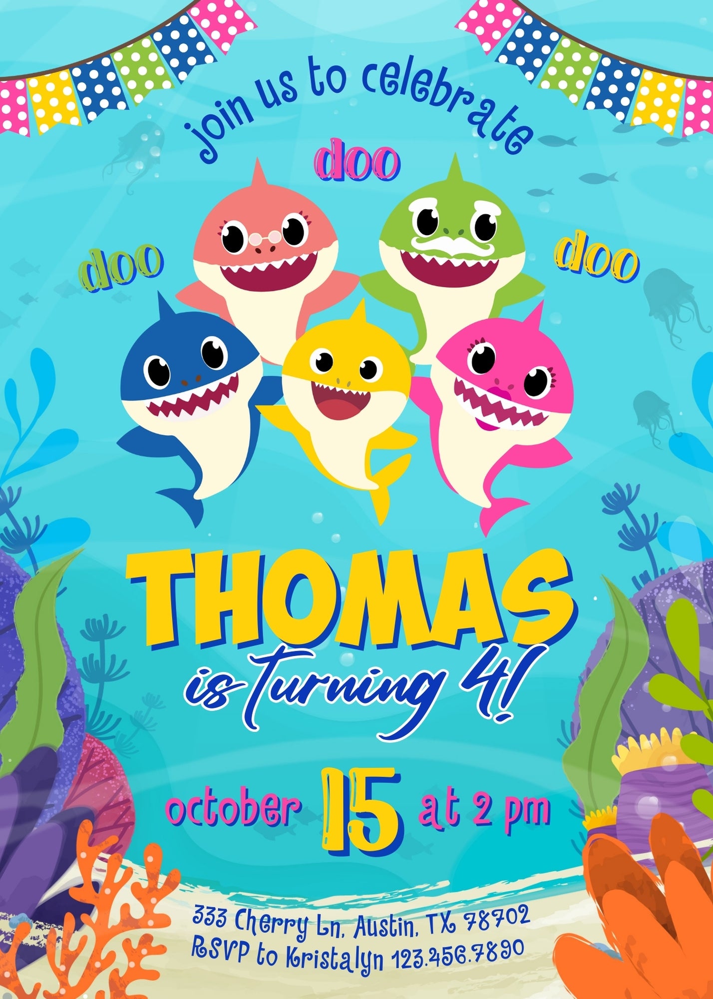 Baby Shark customizable invitation template | Share or Print | CT394