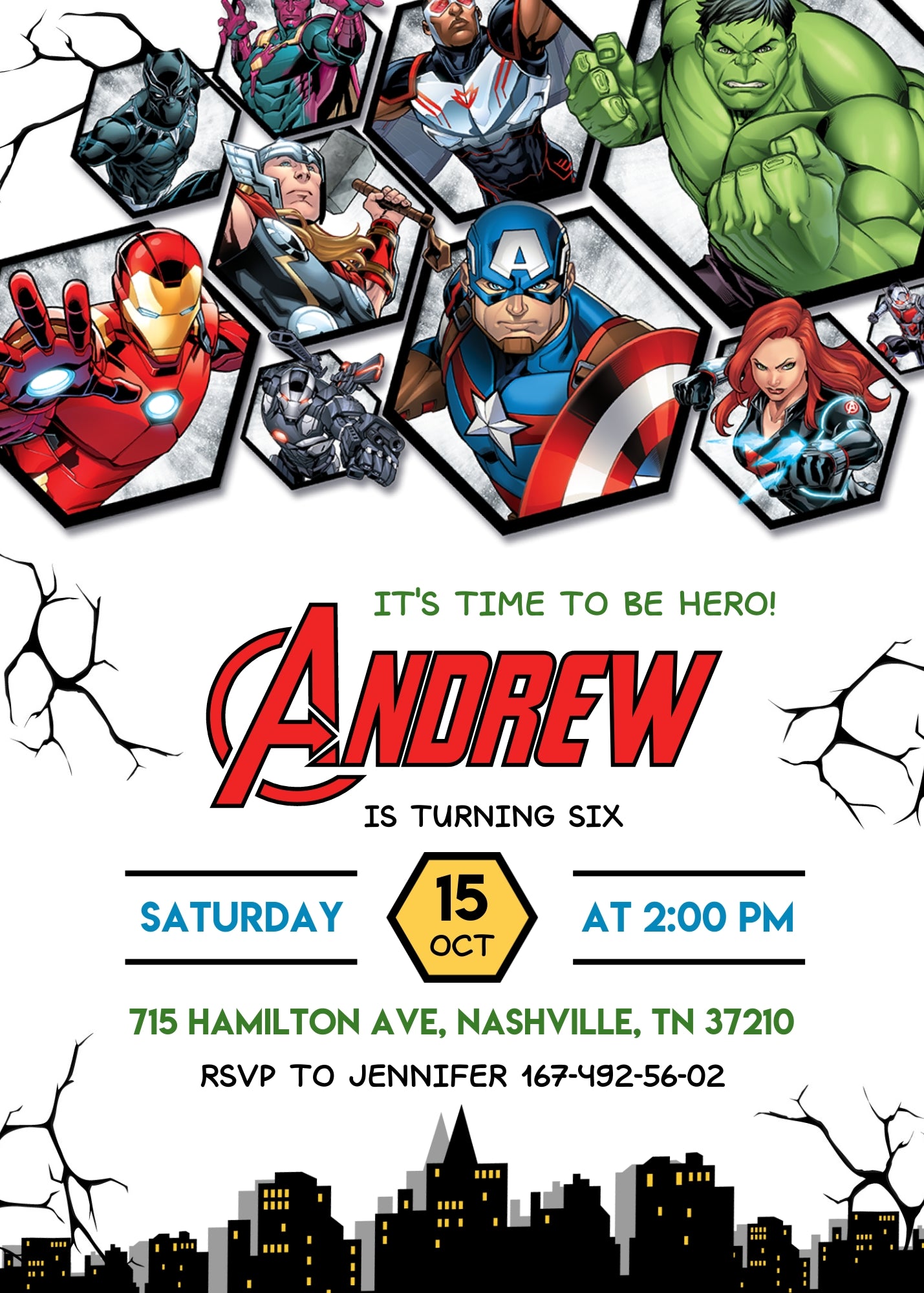 Avengers Marvel Superhero customizable invitation template | Share or Print | boy | TJ390