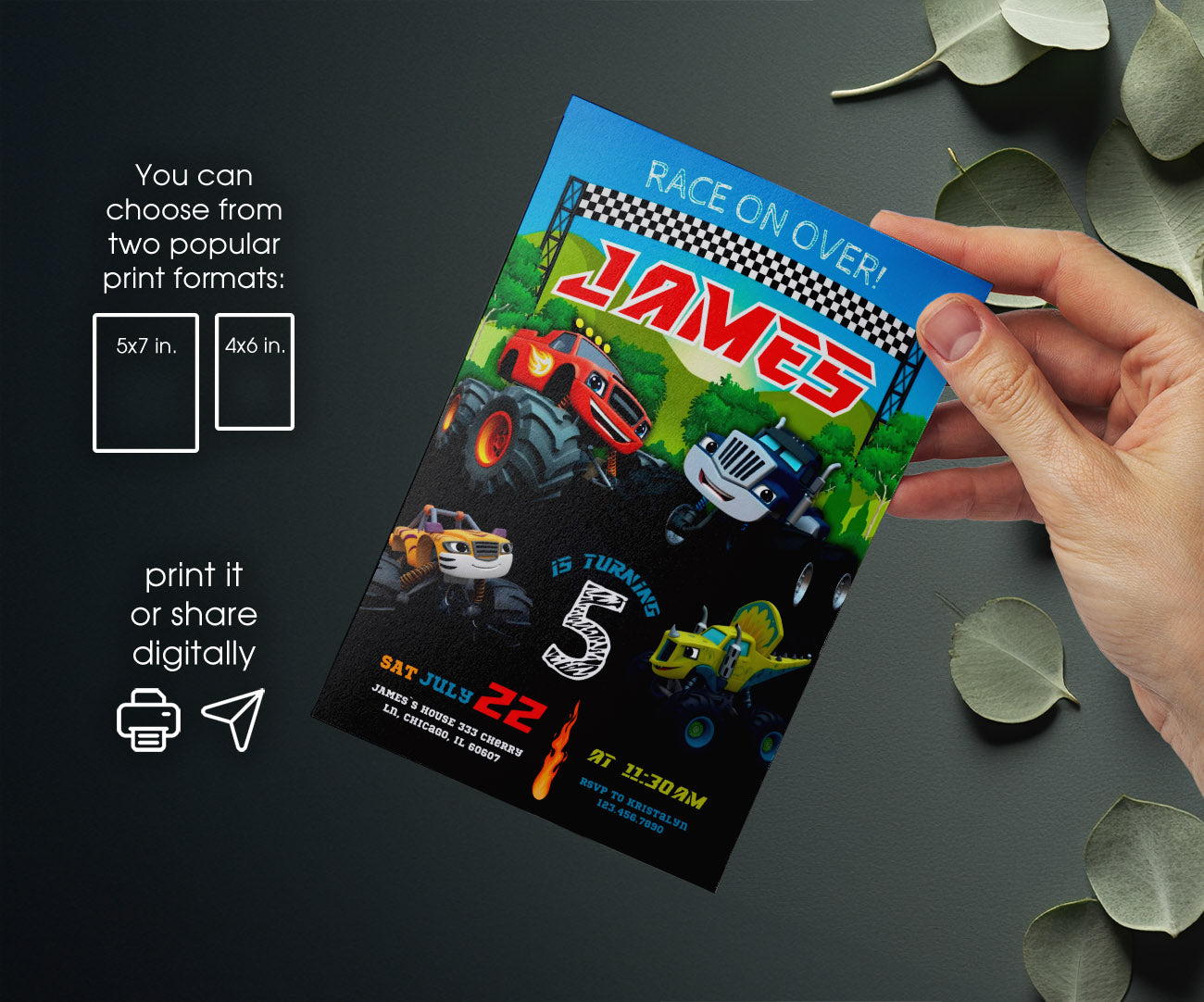Blaze Monster Machines Trucks customizable invitation template | Share or Print | boy | BK740