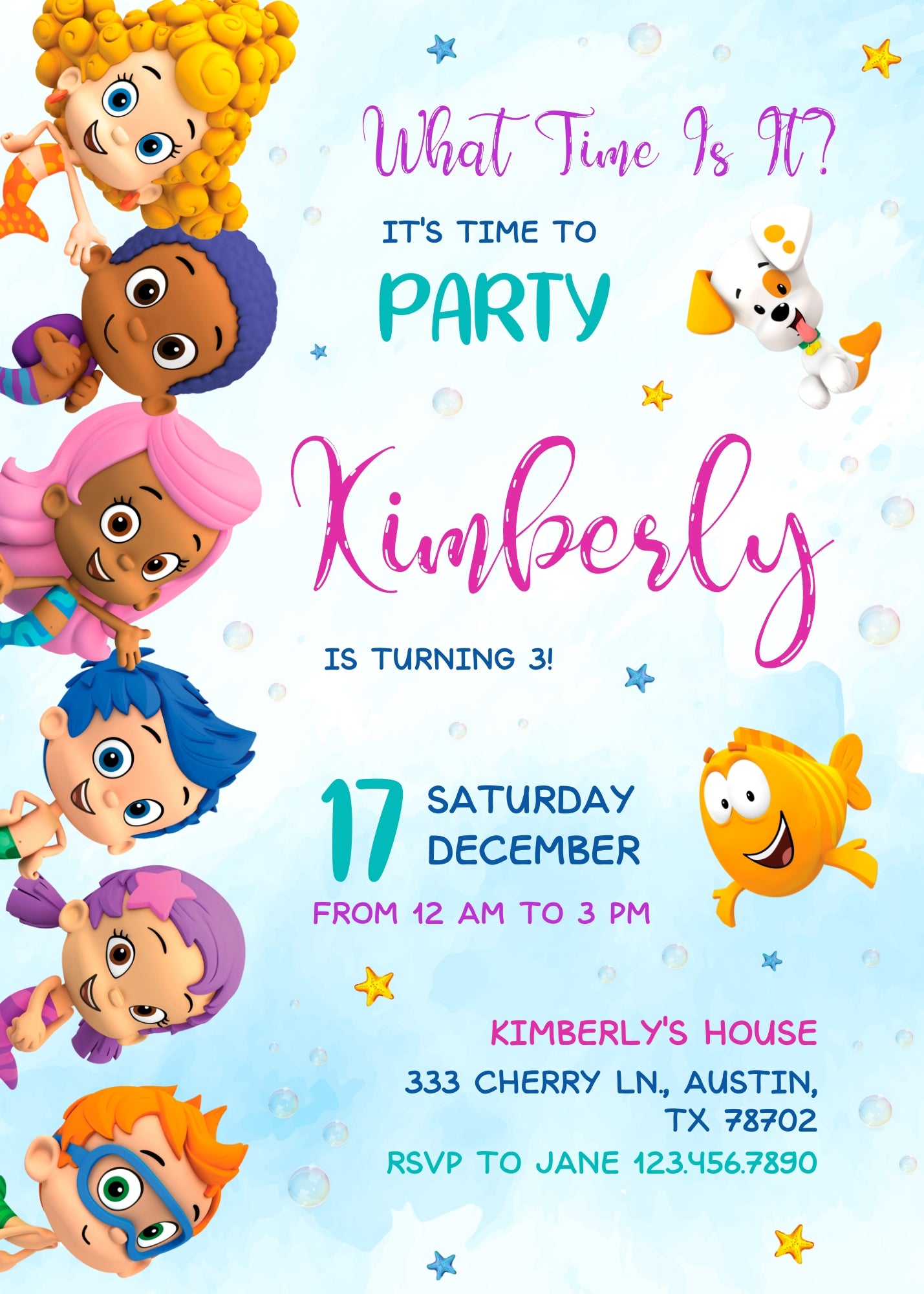 Bubble Guppies Molly Gil customizable invitation template | Share or Print | girl | ZT381