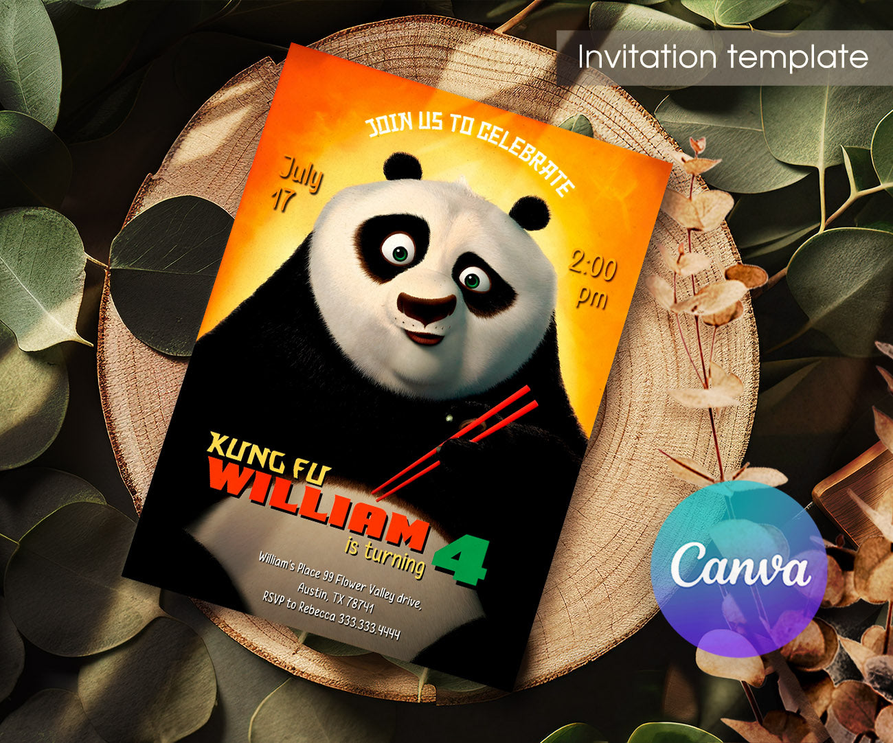 Kung Fu Panda Po customizable invitation template | Share or Print | XZ635