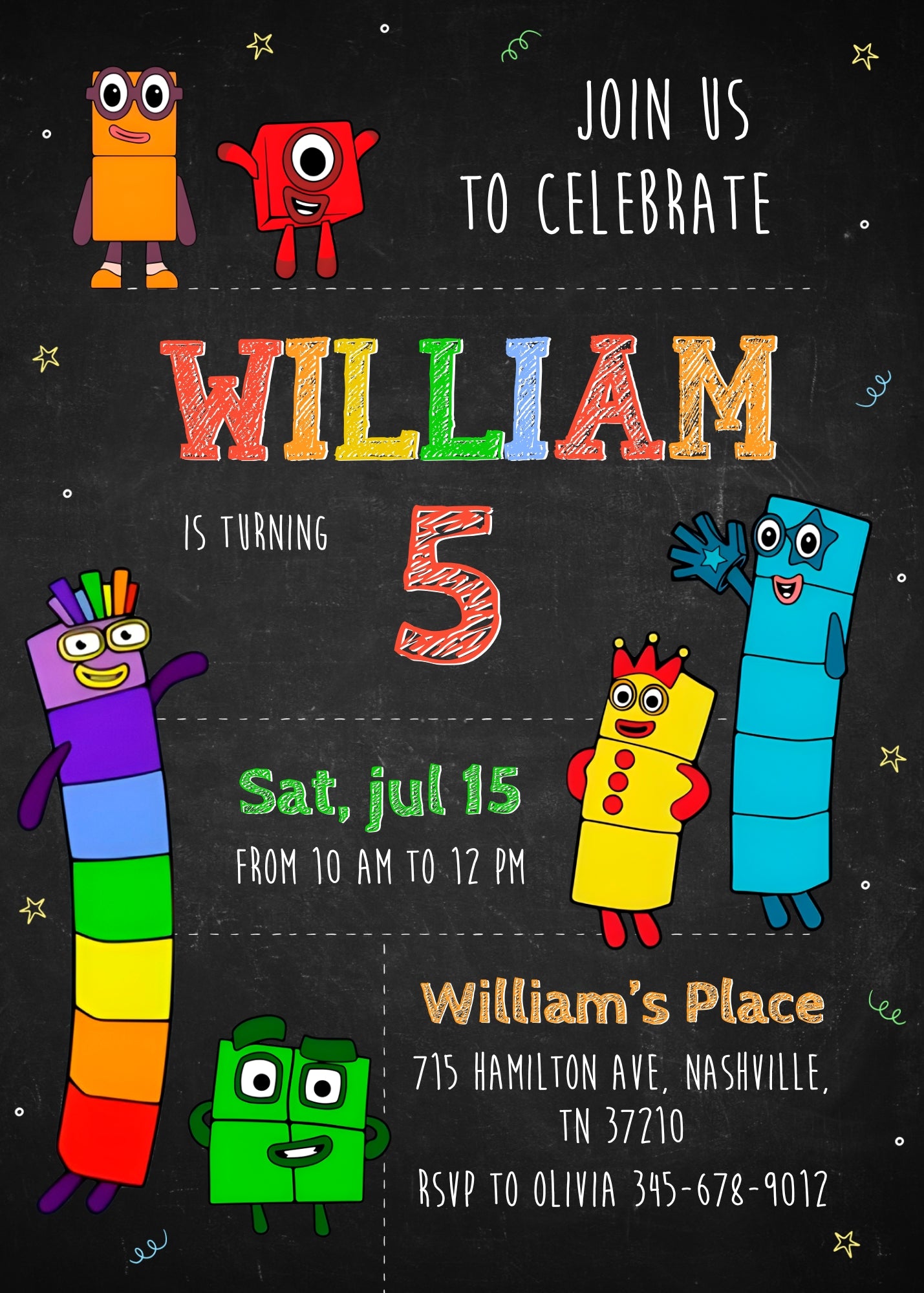 Numberblocks customizable invitation template | Share or Print | XR662