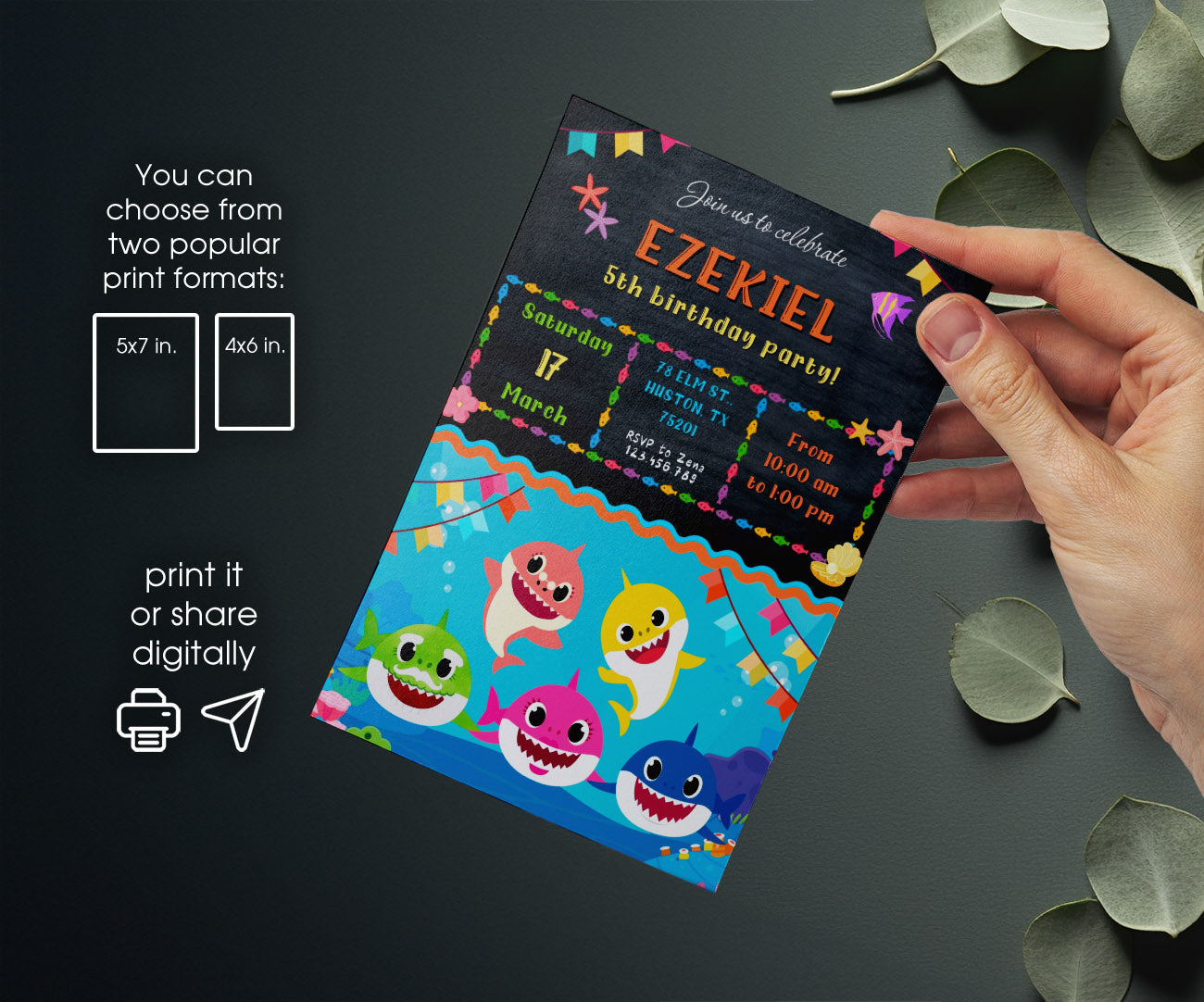 Baby Shark customizable invitation template | Share or Print | AF777