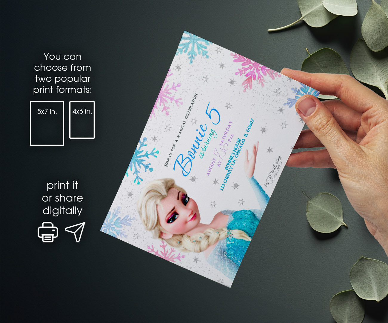 Frozen Elsa customizable invitation template | Share or Print | girl | ZX946