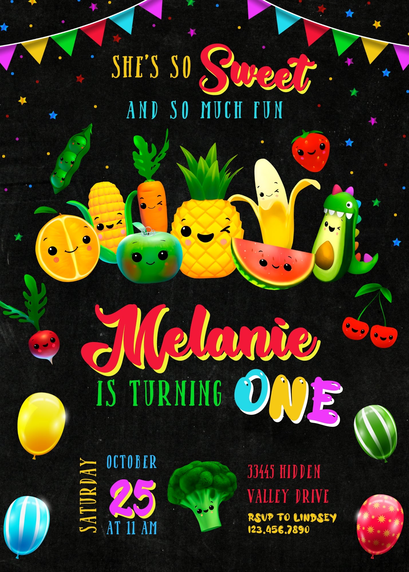 Hey Bear Sensory Dancing Fruits customizable invitation template | Share or Print | UE622