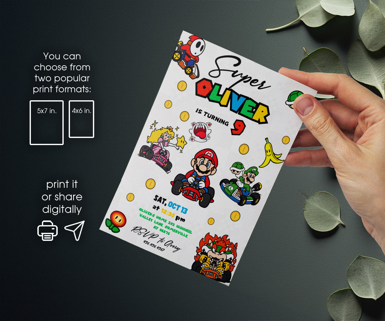 Mario Kart Gamer customizable invitation template | Share or Print | boy | EH623