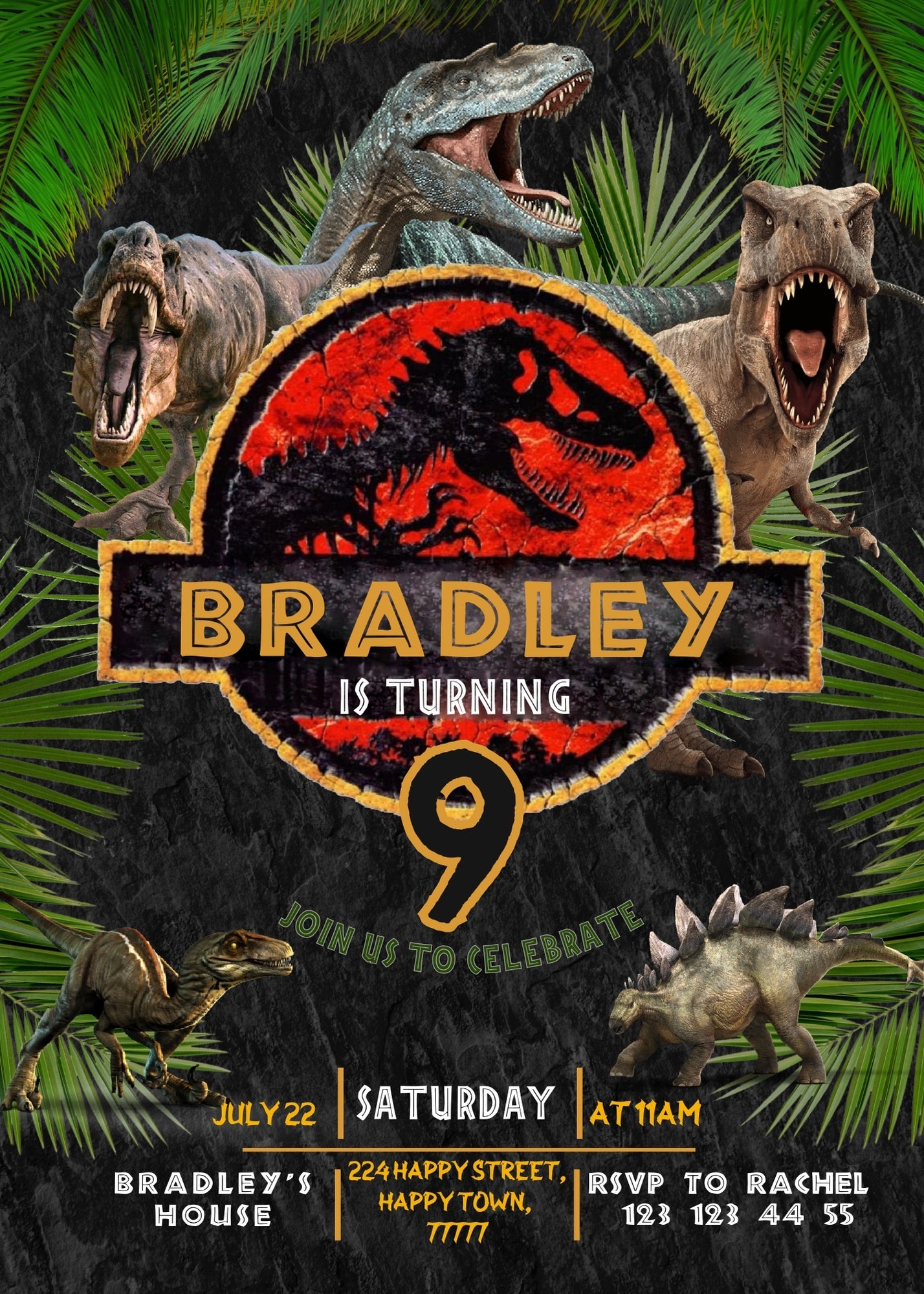 Jurassic Park Dinosaur customizable invitation template | Share or Print | FD058