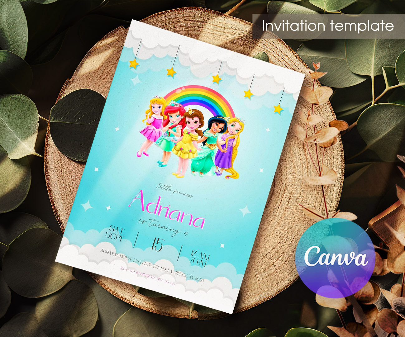 Disney Princess customizable invitation template | Share or Print | girl | XX181