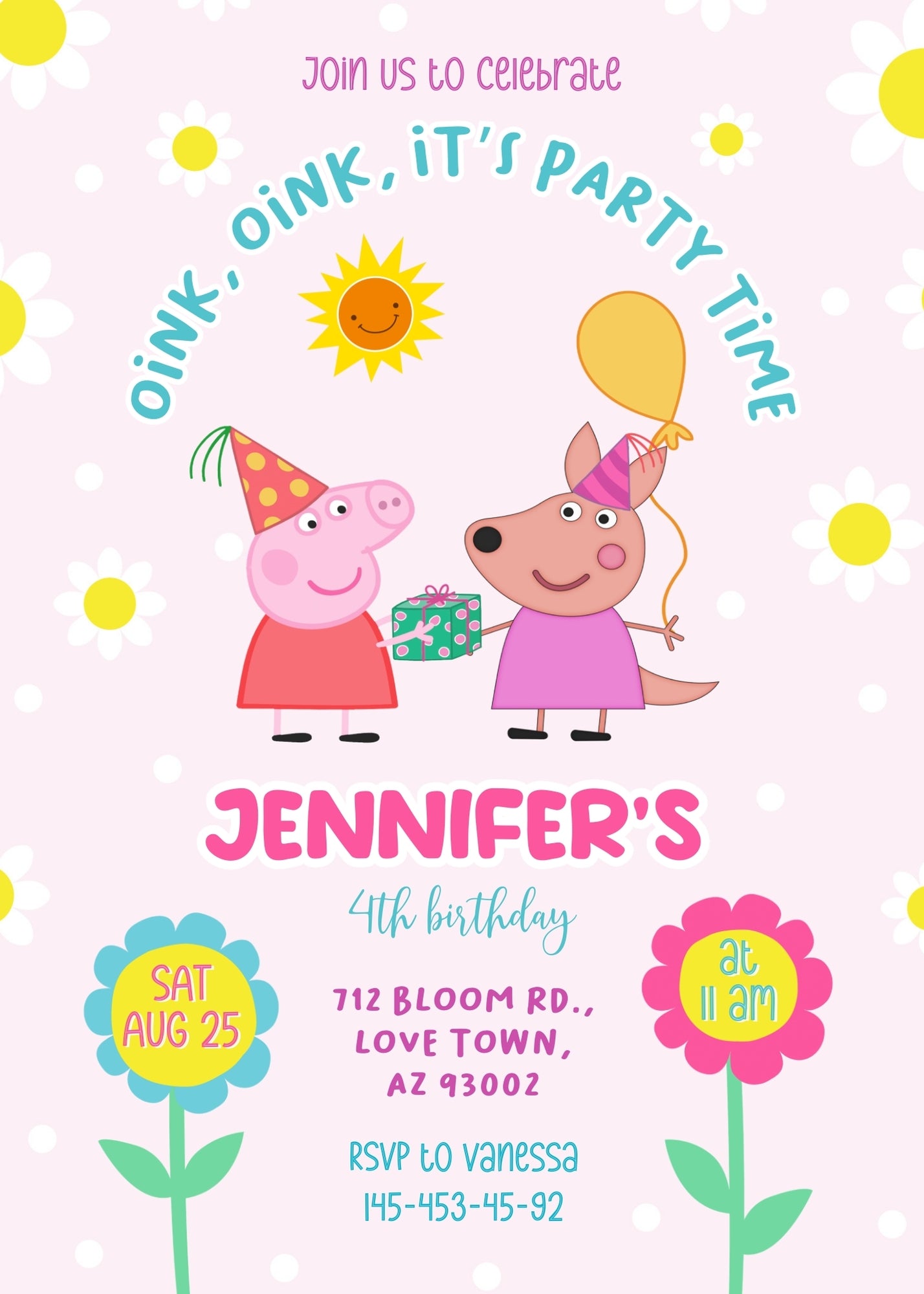 Peppa Pig customizable invitation template | Share or Print | girl | DY695