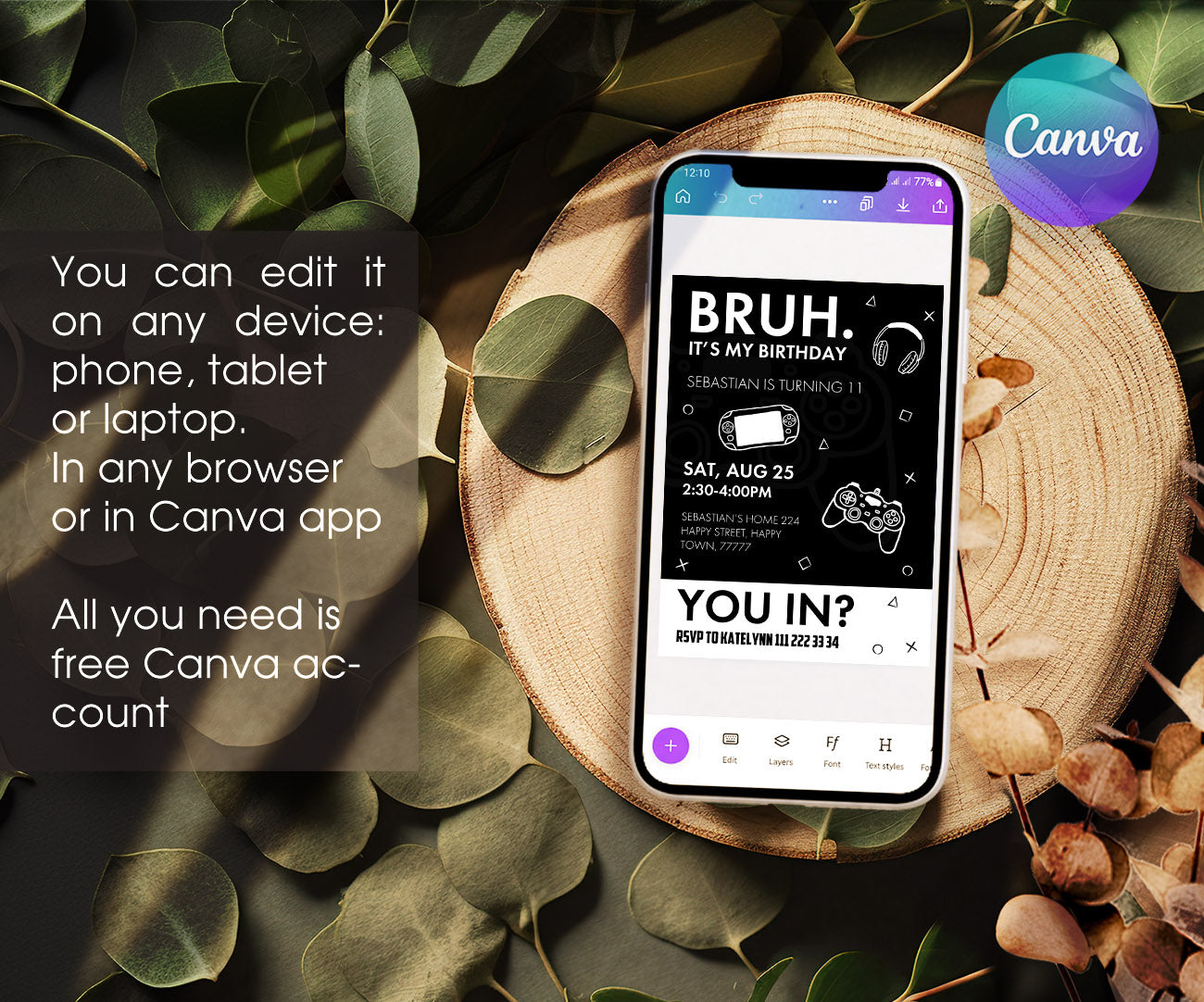 Bruh Gamer customizable invitation template | Share or Print | boy | YX749
