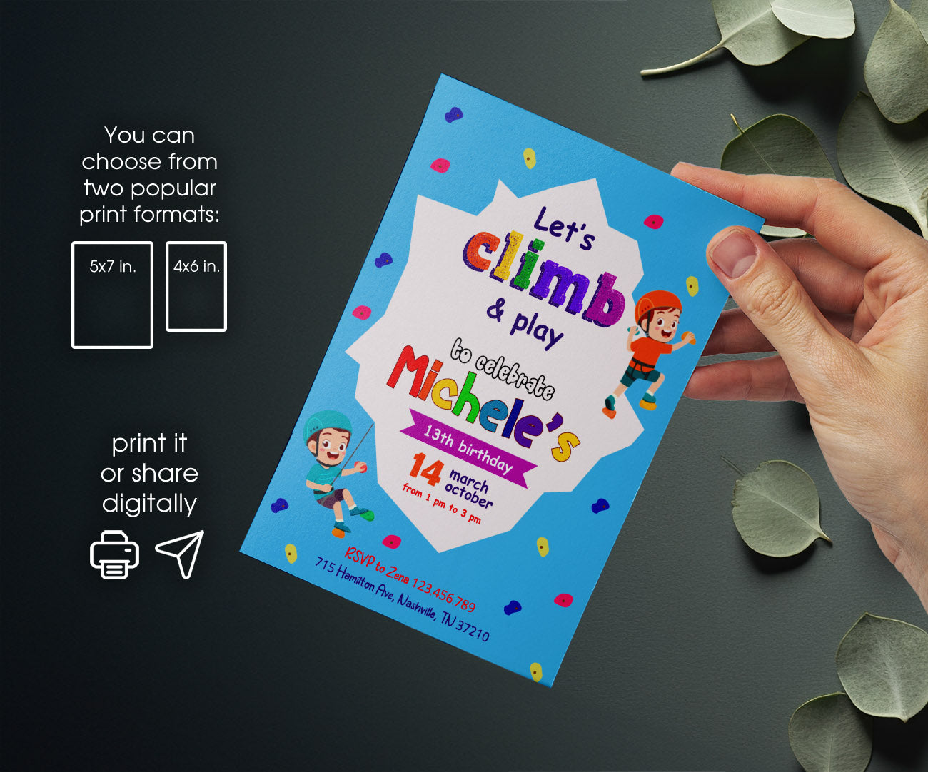 Rock Climbing customizable invitation template | Share or Print | PW255