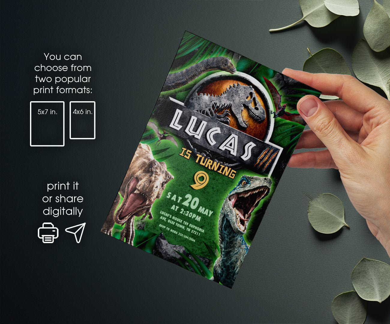 Jurassic Park Dinosaur customizable invitation template | Share or Print | BA488