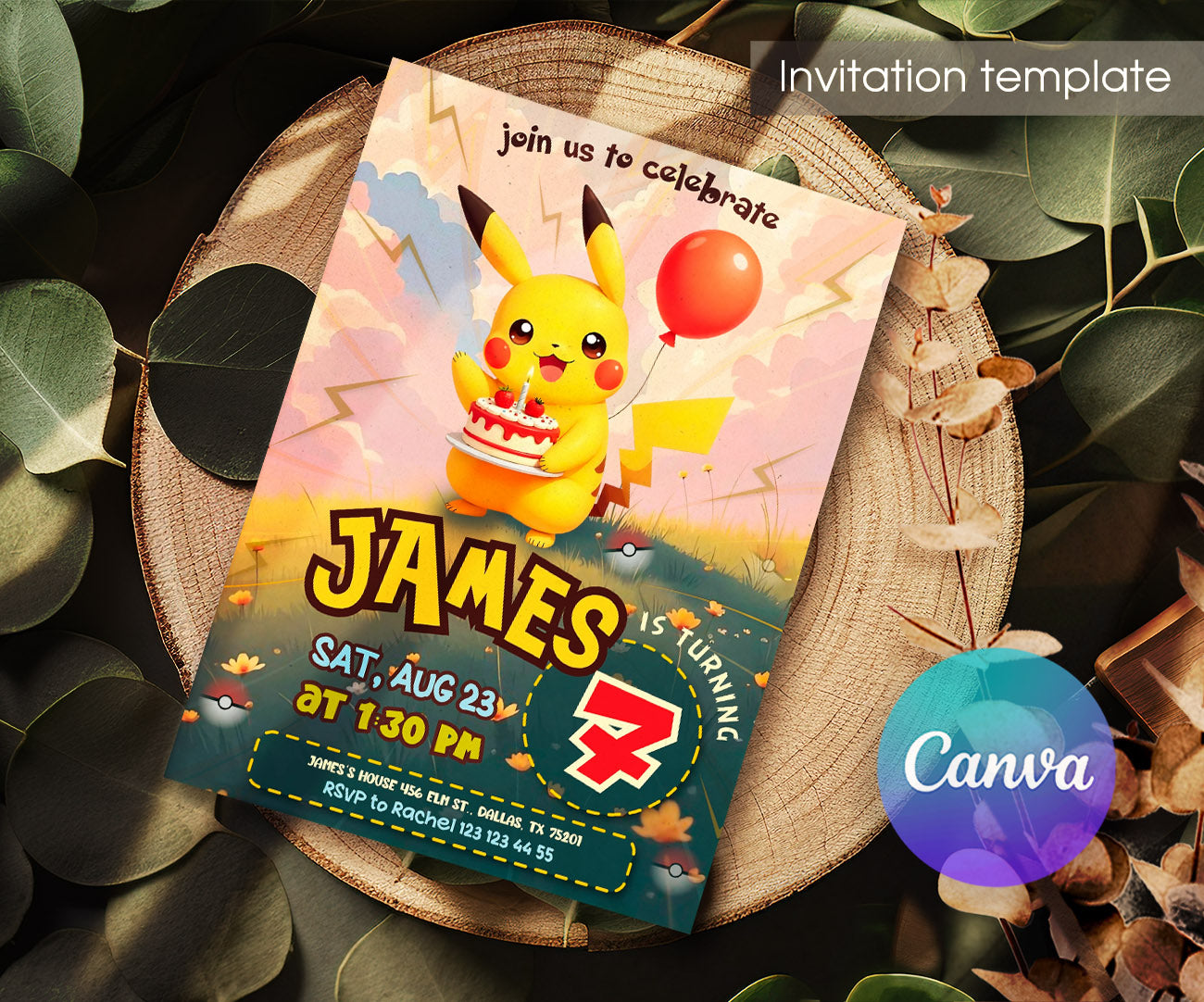Pokemon Pikachu customizable invitation template | Share or Print | LB222