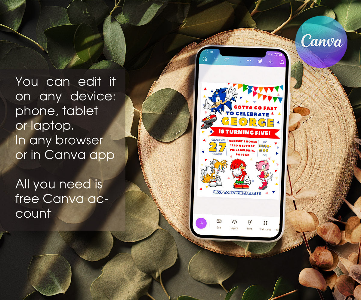 Sonic the Hedgehog customizable invitation template | Share or Print | EI924