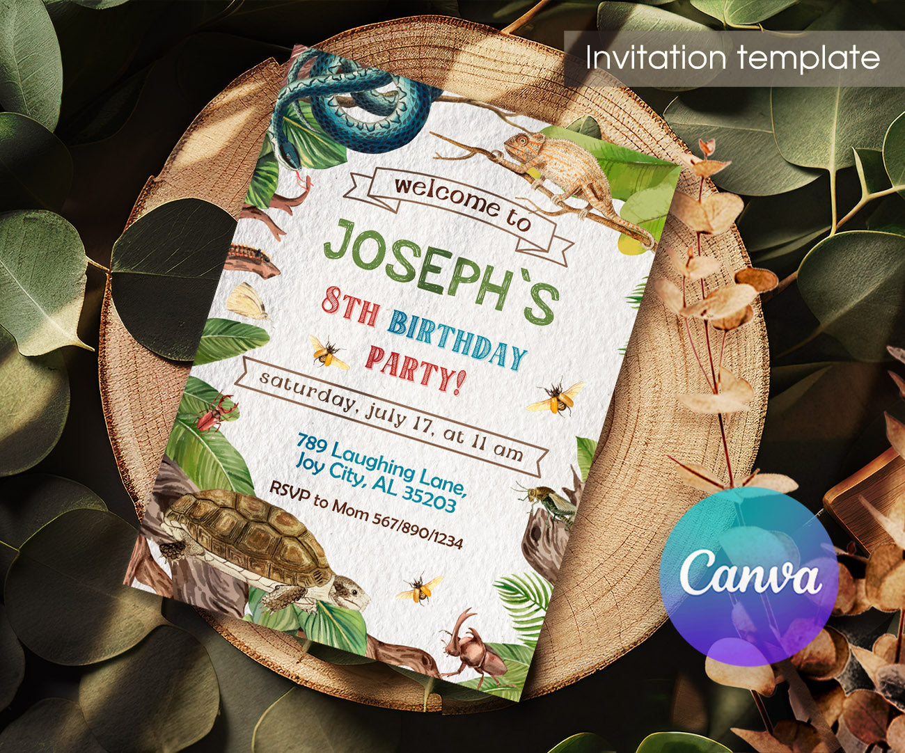 Reptile Lizard Snake customizable invitation template | Share or Print | XV714