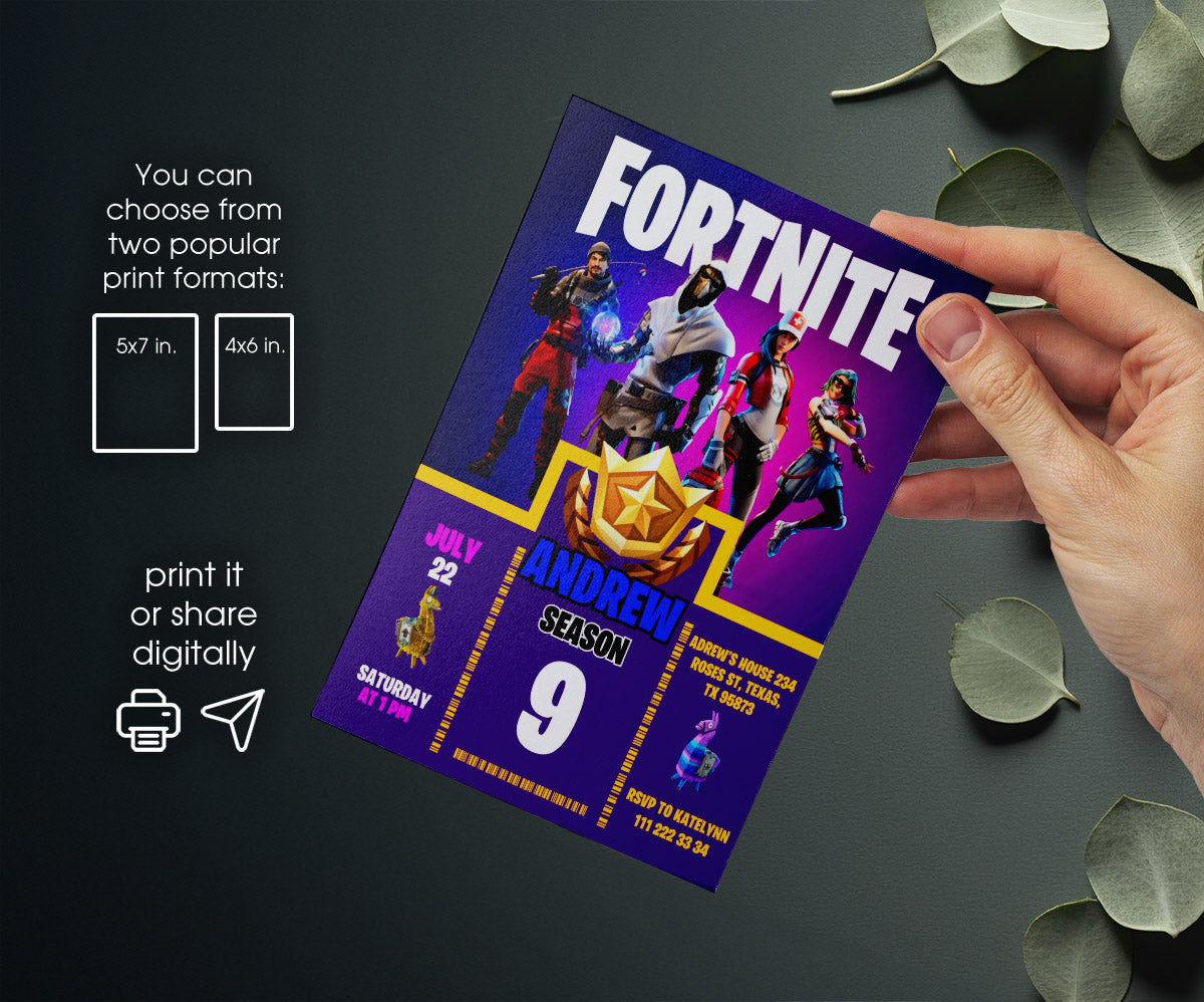 Fortnite Gamer customizable invitation template | Share or Print | boy | NN093