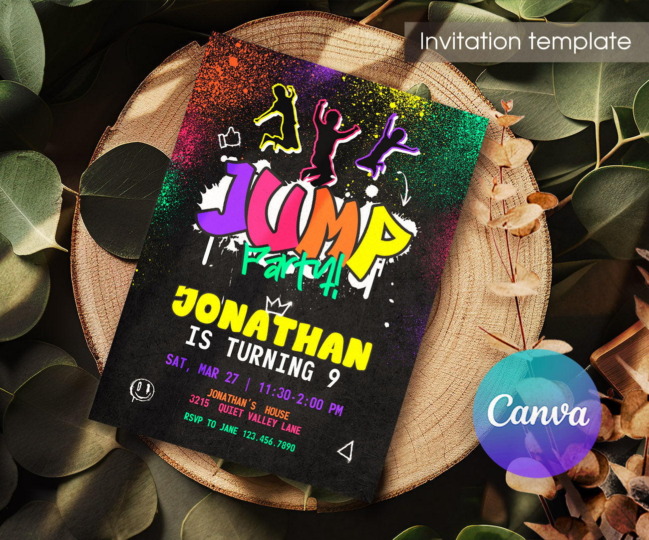 Trampoline Jump Party customizable invitation template | Share or Print | XE794