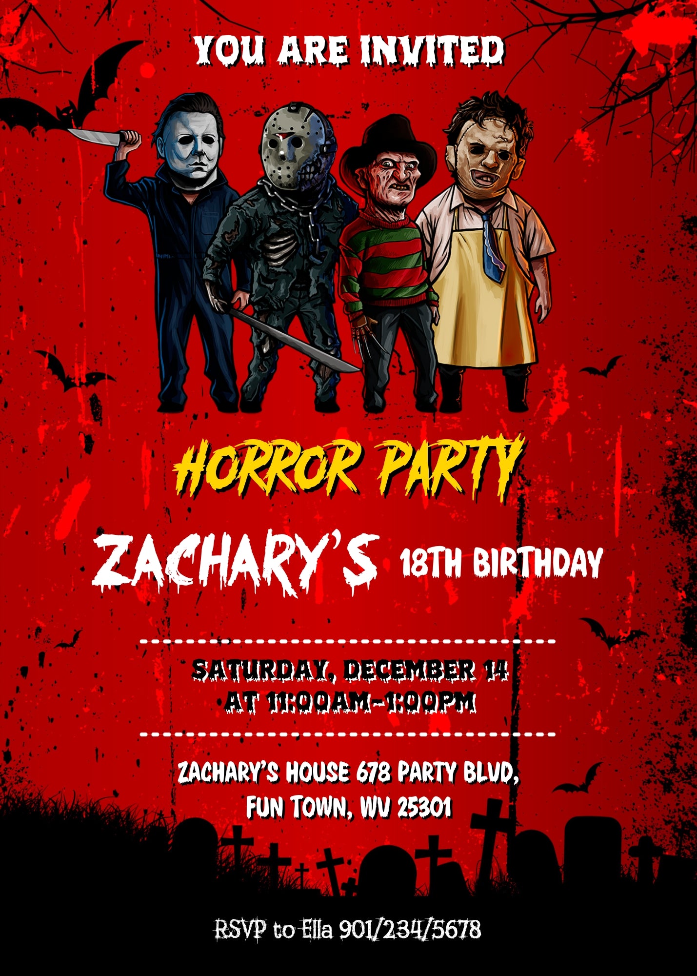 Horror Killer Movie Party customizable invitation template | Share or Print | SK326