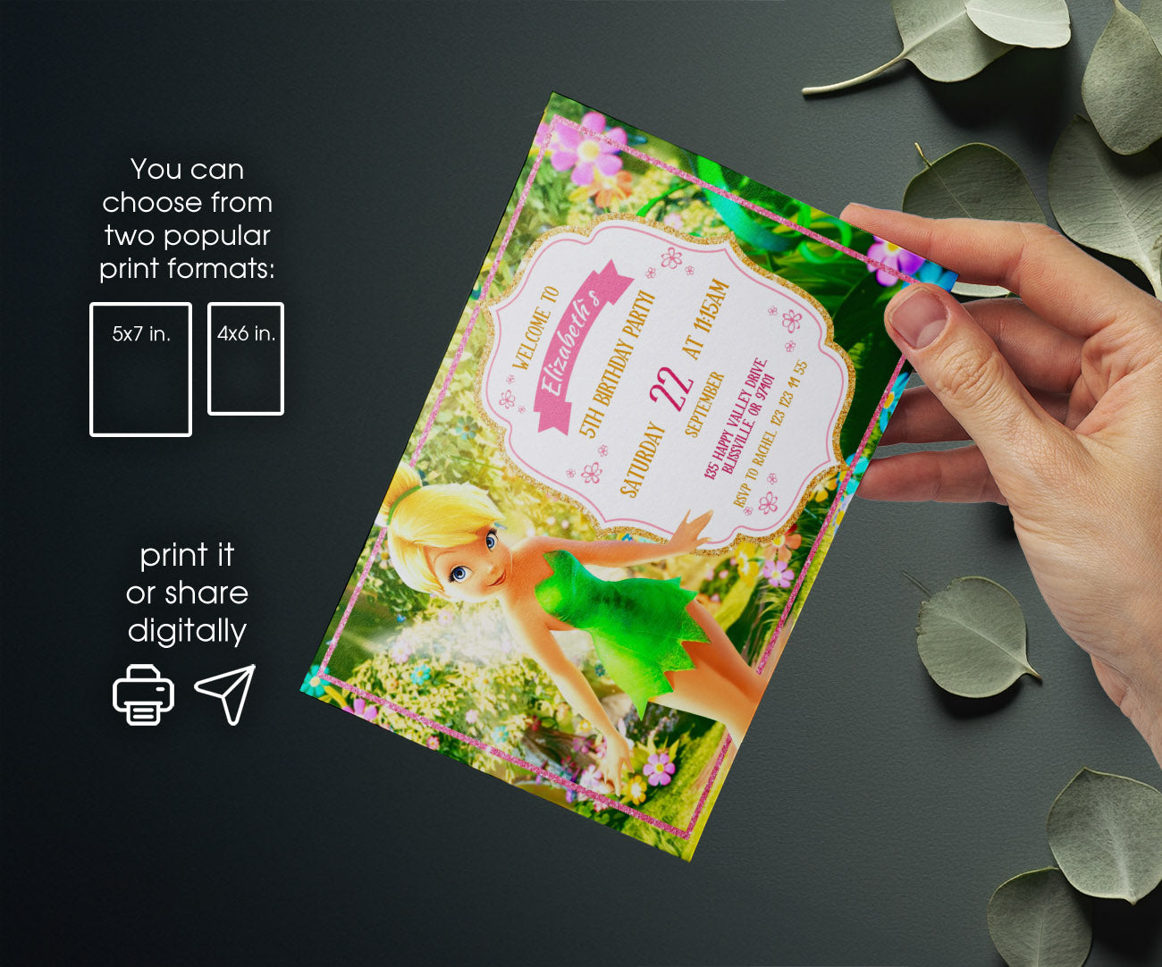 Tinker Bell Fairy Princess customizable invitation template | Share or Print | girl | OB077