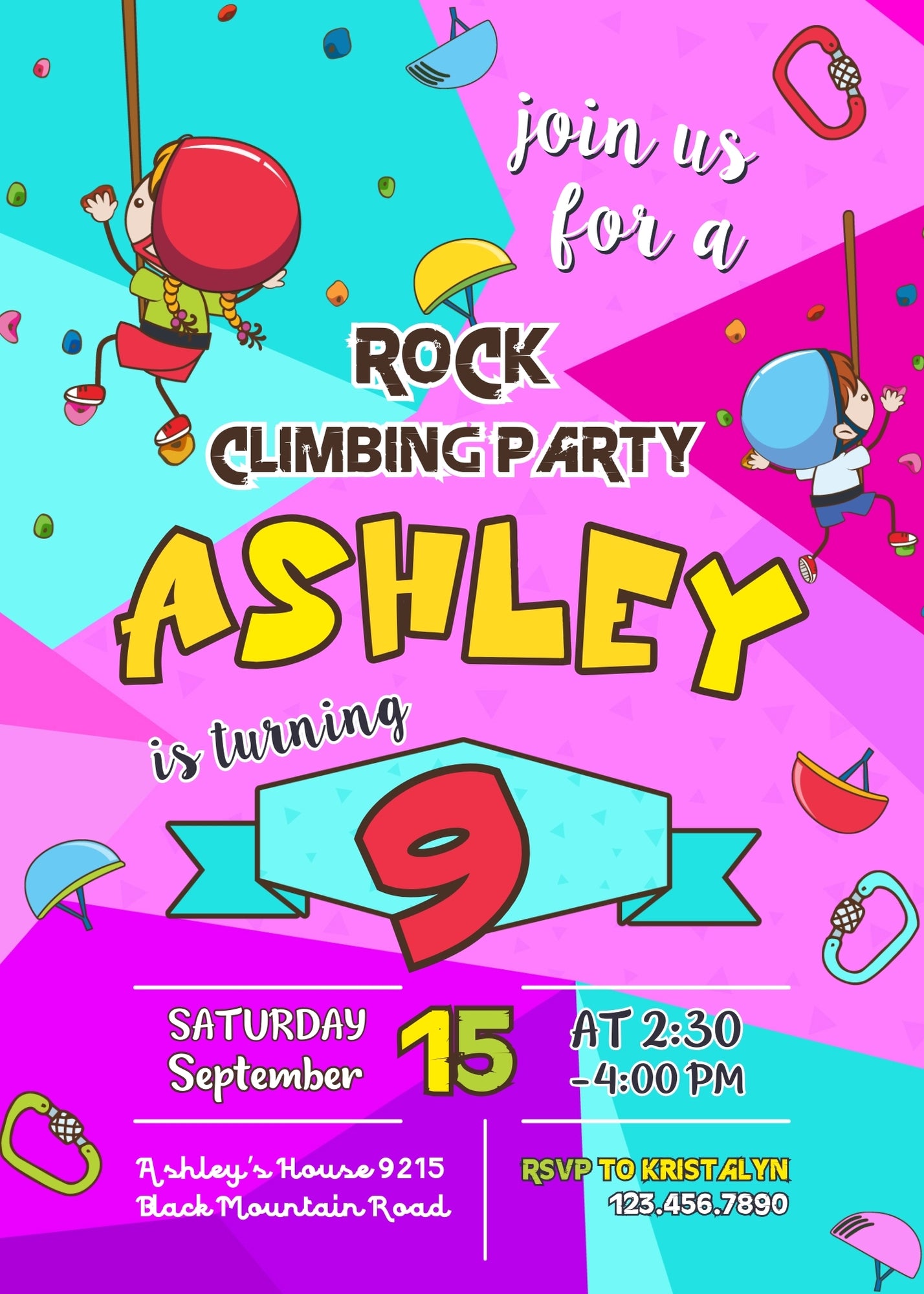 Rock Climbing customizable invitation template | Share or Print | BW805