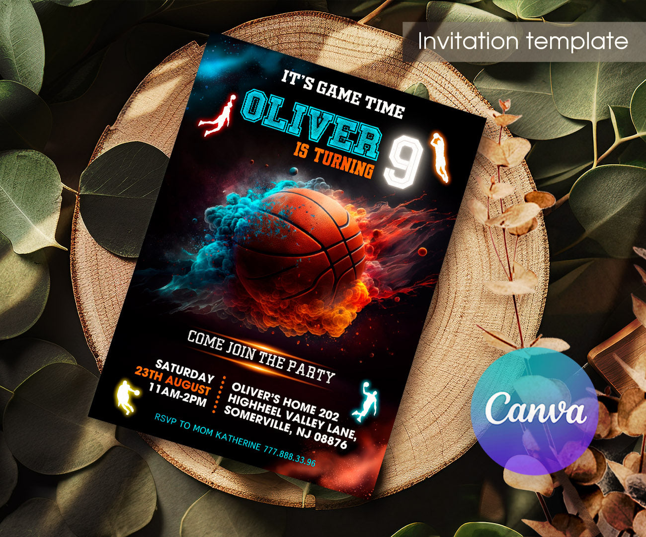 Basketball NBA Slam Dunk customizable invitation template | Share or Print | boy | IY326