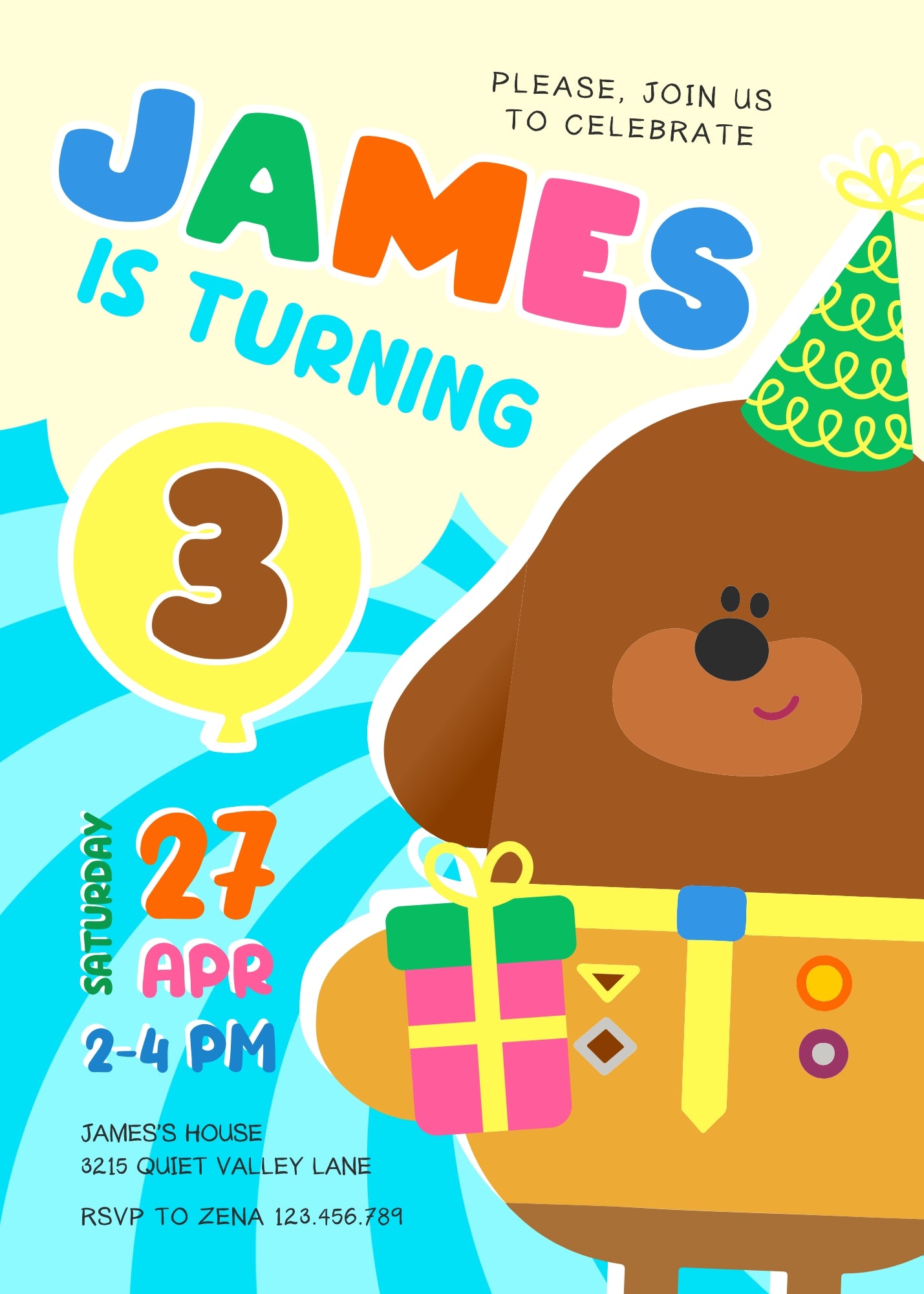 Hey Duggee customizable invitation template | Share or Print | LJ824