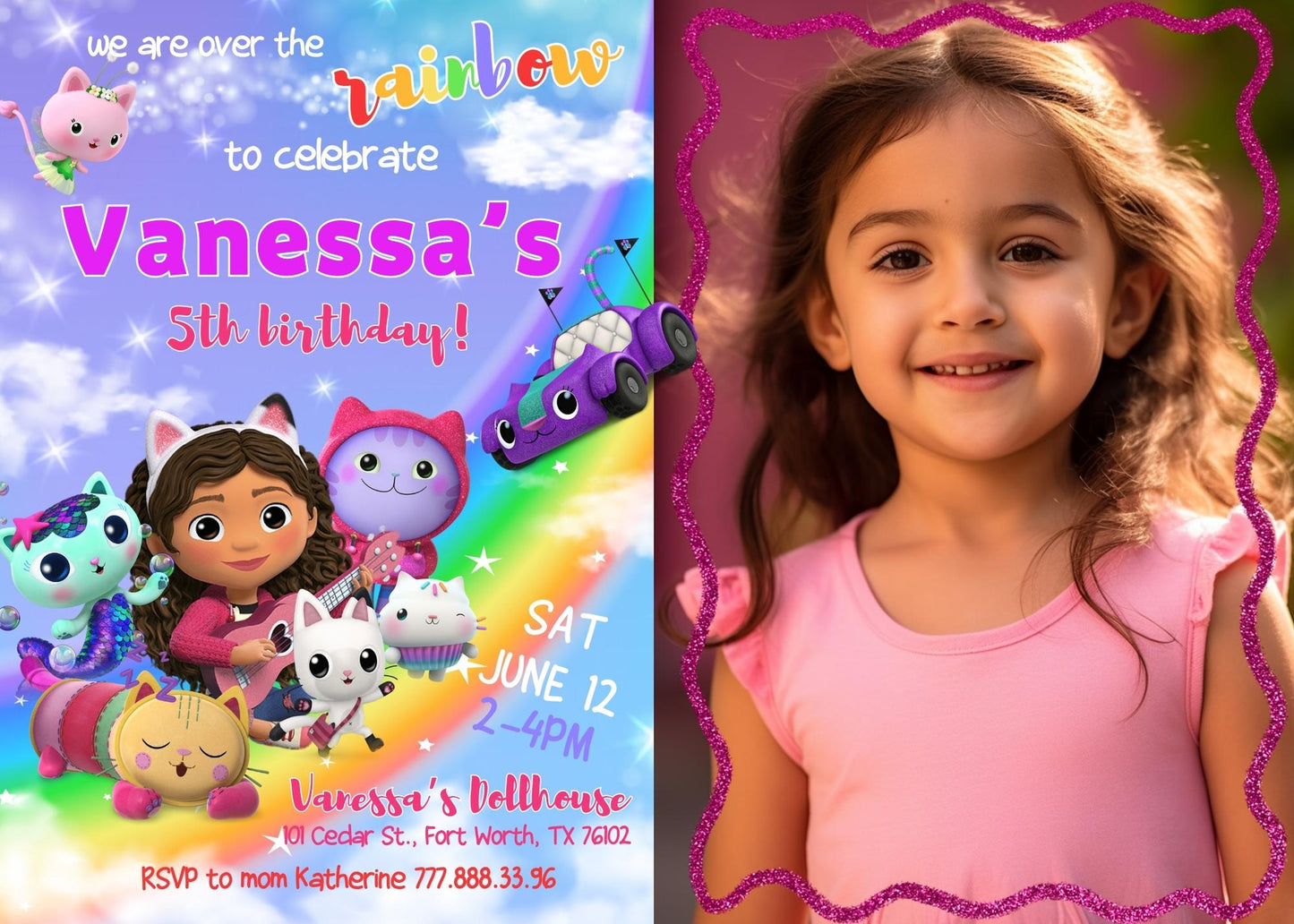 Gabby's Dollhouse Kitten customizable invitation template | Share or Print | girl | ZM942