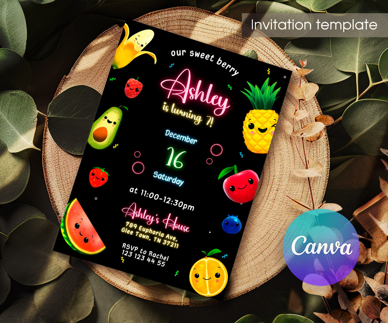 Hey Bear Sensory Dancing Fruits customizable invitation template | Share or Print | PT437